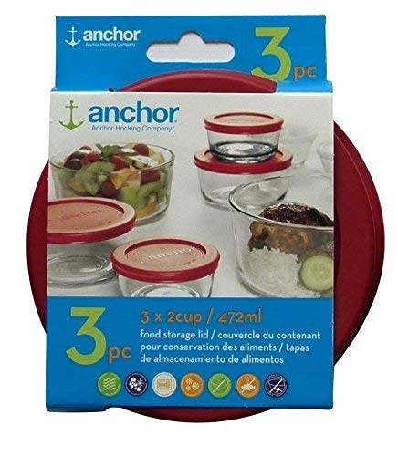 Anchor Hocking Replacement Lid 2 Cup / 472 ml, Set of 3 lids, red 2 cup, Red