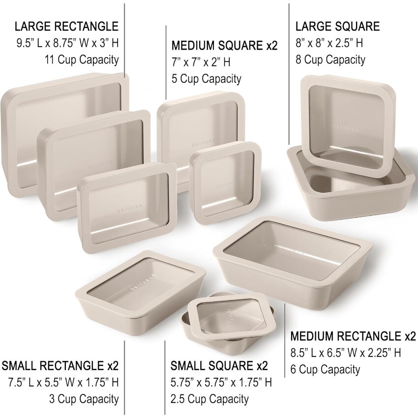 Ceramic Coated Glass Food Storage Containers | No PTFE, PFOA,10 Piece Set[Crema]