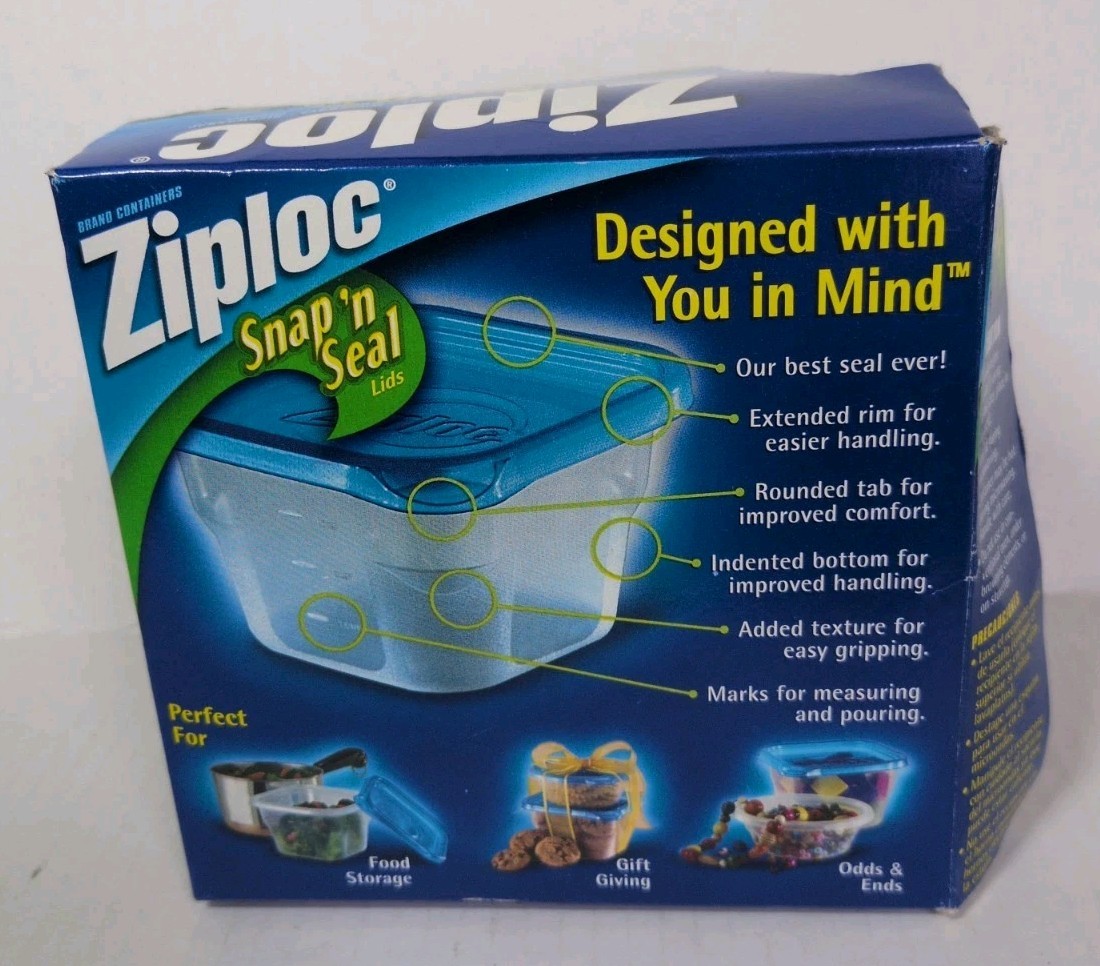 Vtg 2004 Ziploc Snap n Seal Medium Square Food Storage Containers 4 Ct 32oz New