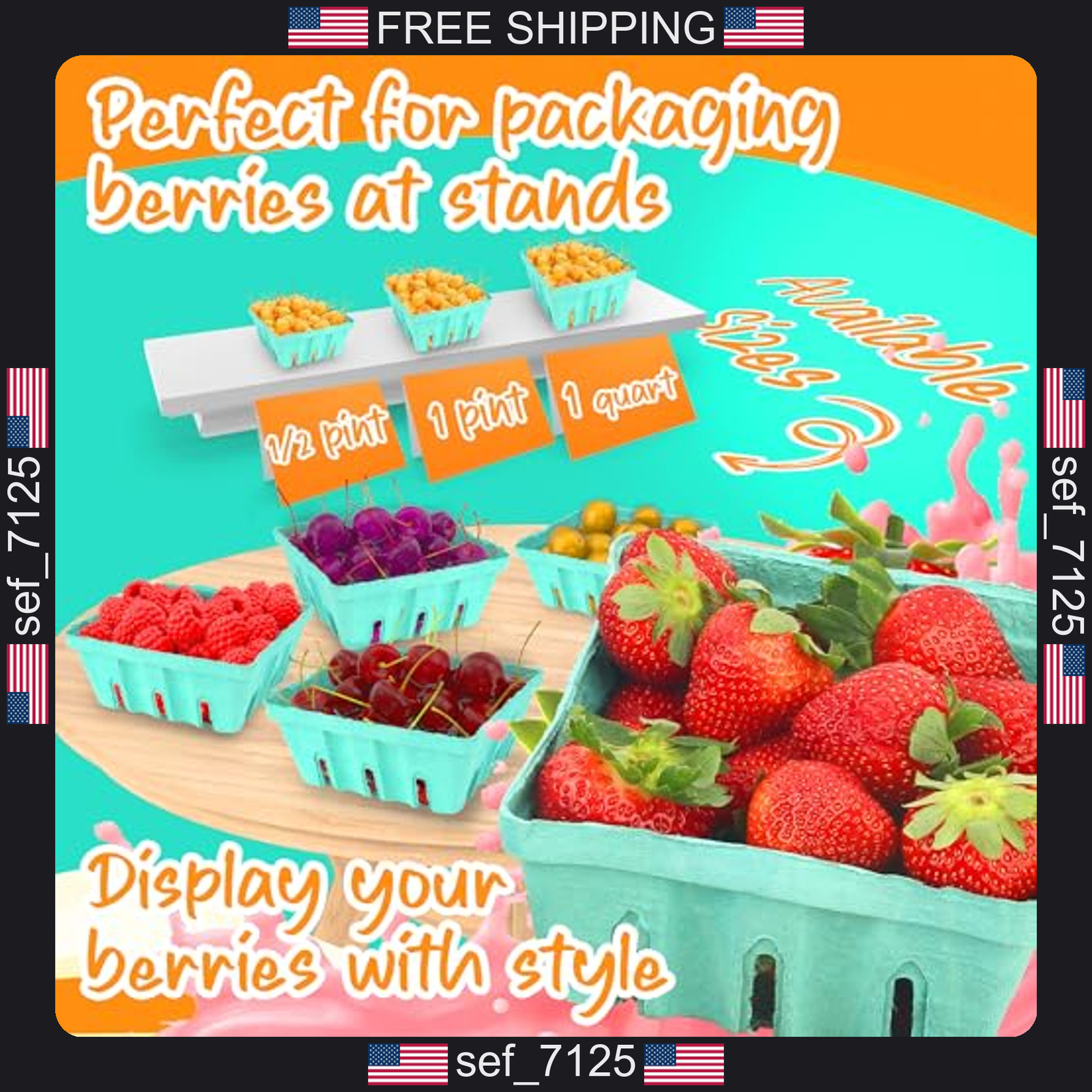 MT Products Green Berry Basket 1/2 Pint – Molded Pulp Fiber Vented Produce