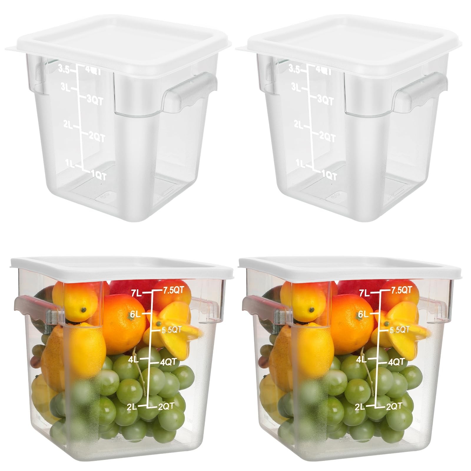 4 Pcs 8qt & 4qt Clear Food Storage Containers with Lids Handles and Scales, S…