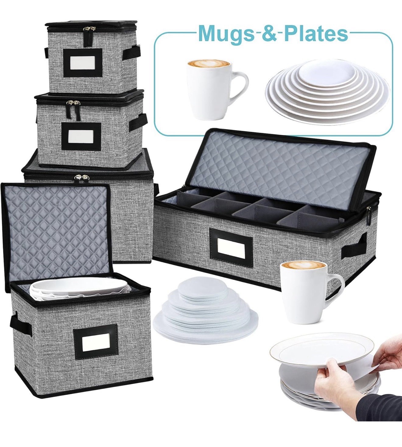 5 PACK China Storage Containers-Quilted Mug Storage and Moving Boxes for Dishes