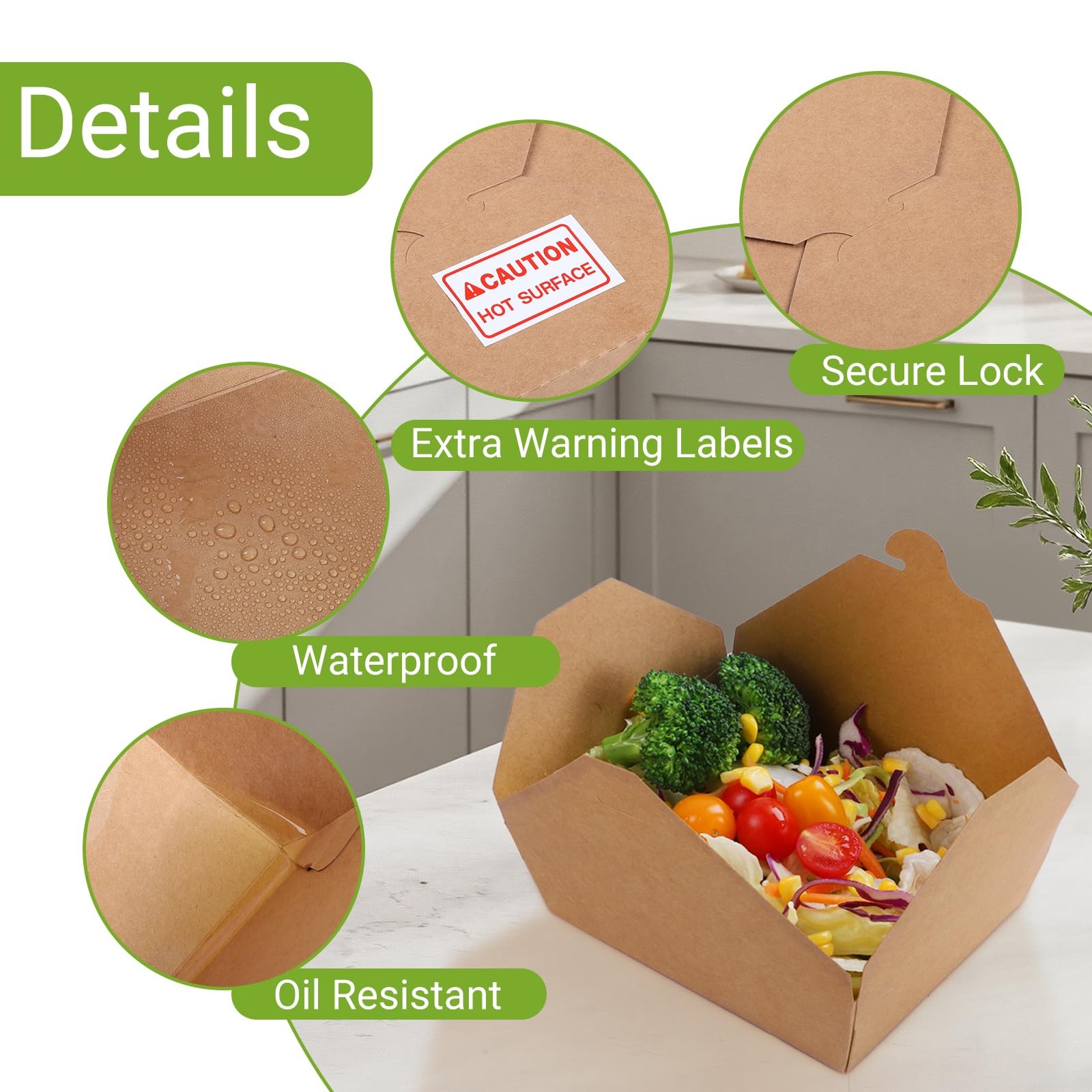 50 Pack Kraft Take Out Food Boxes, 36OZ To Go Boxes, Disposable Food Containe…