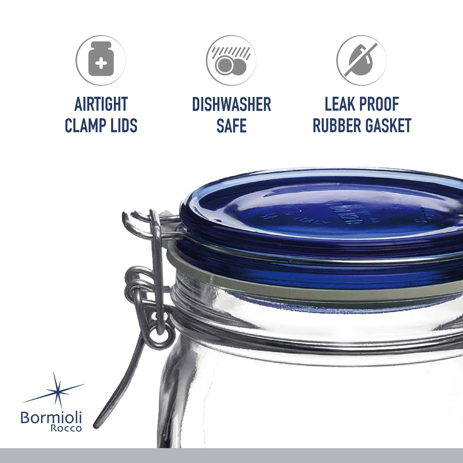 Bormioli Rocco Fido Jar with Blue Lid 25.25 oz – Set of 2