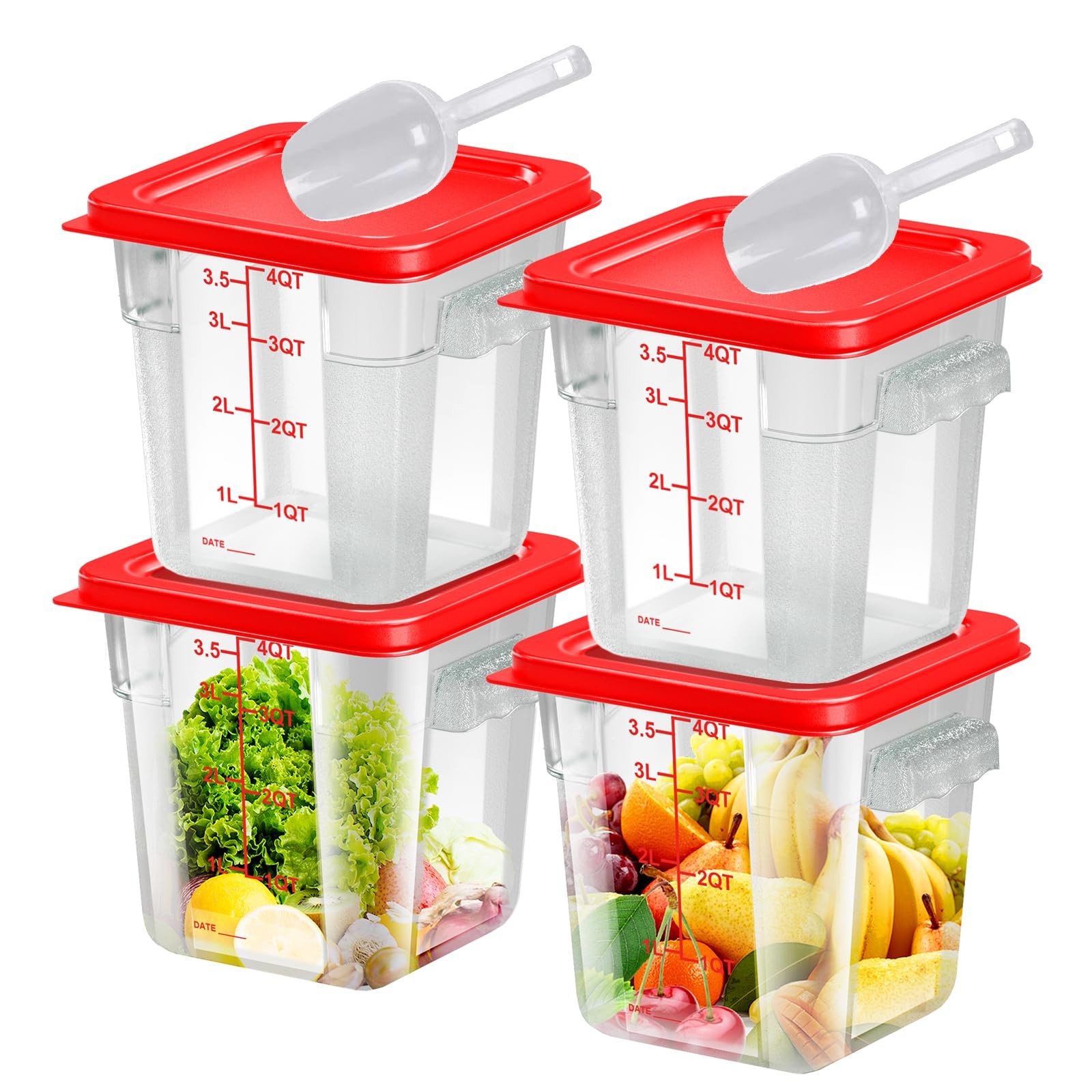 FeyBuosk 4 pcs 4qt Food Storage Containers with Lid, Small, B2-4QT-4PCS-RED