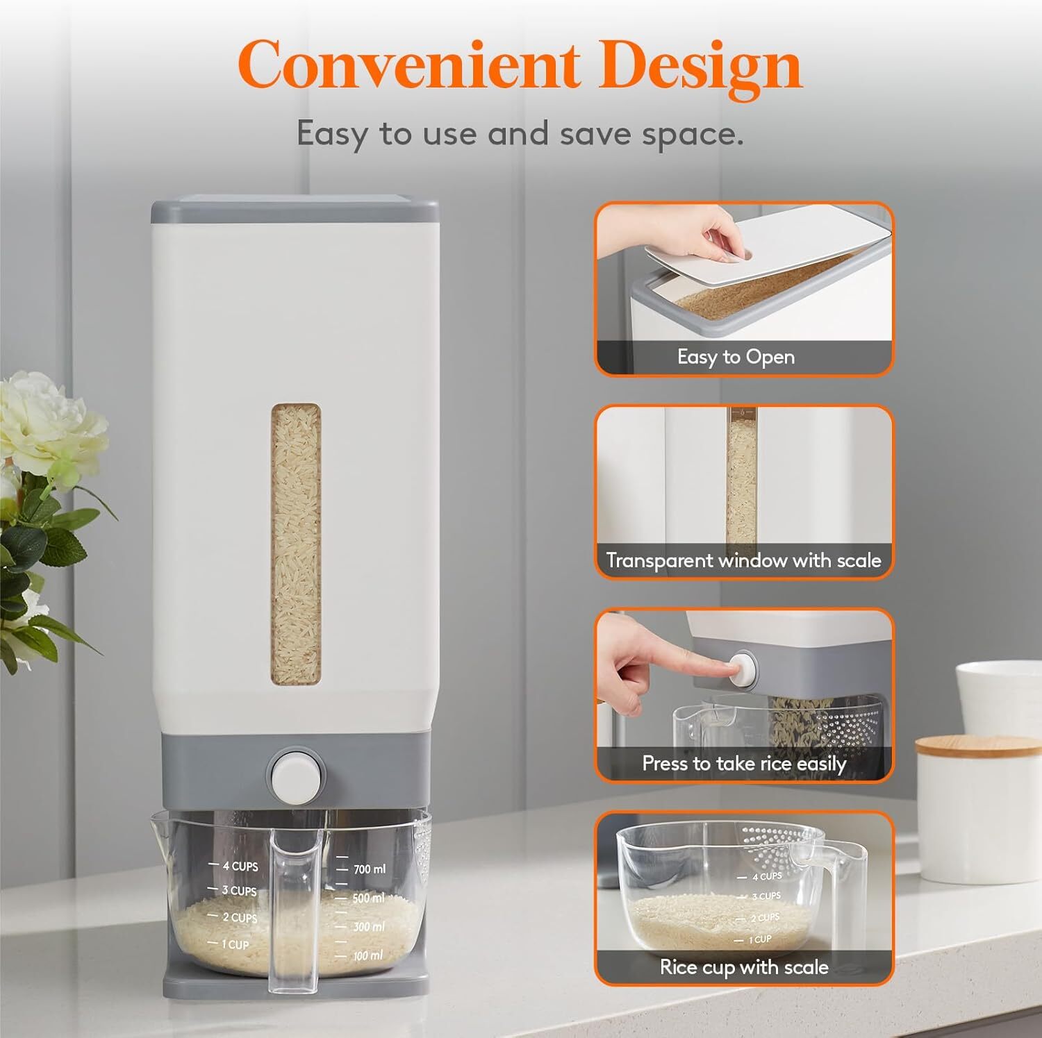“Lifewit Rice Dispenser 25lbs, Sealed Moisture-Proof, BPA-Free”