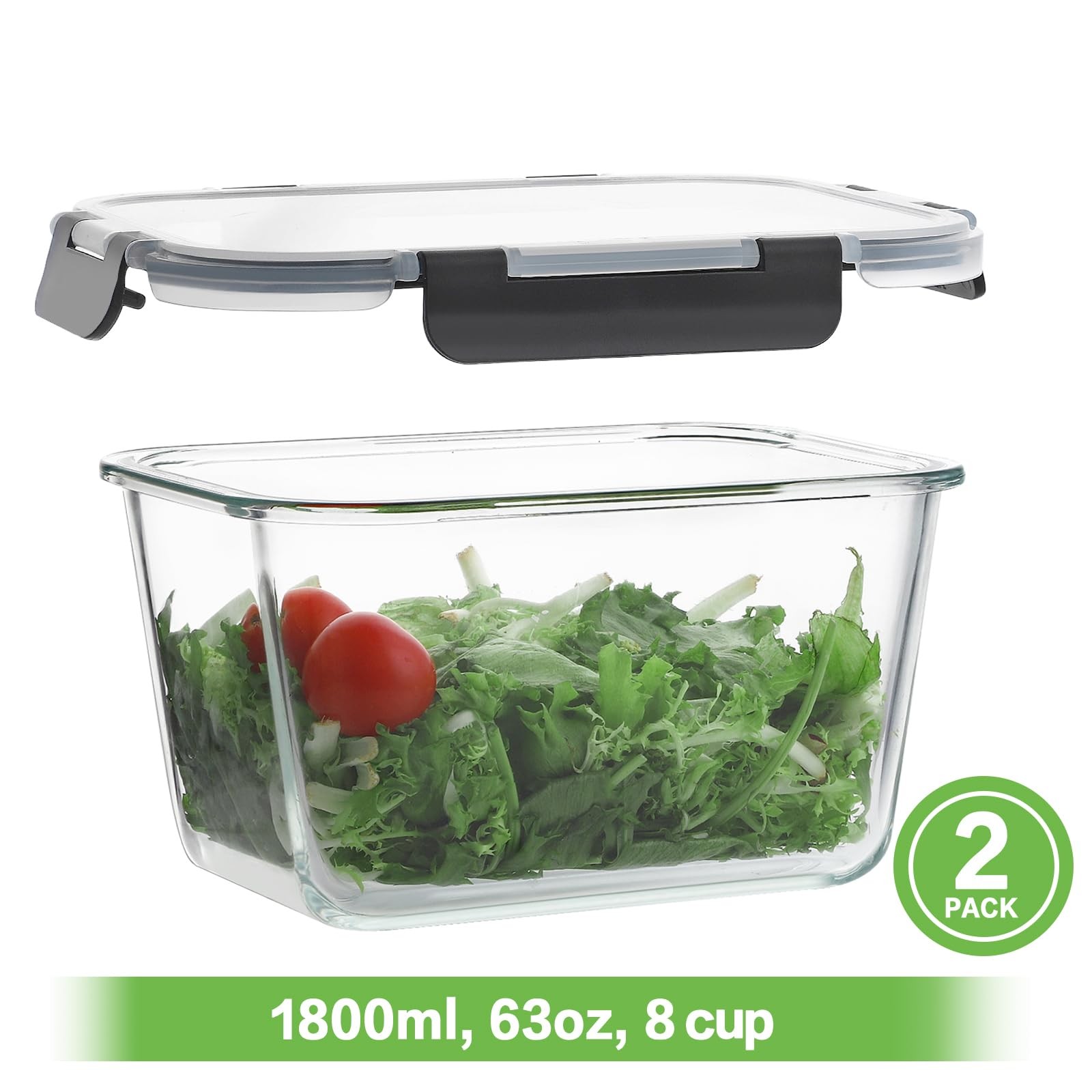4 Pieces 63oz/8cup Large Glass Food Storage Containers with Lids, Meal Prep C…