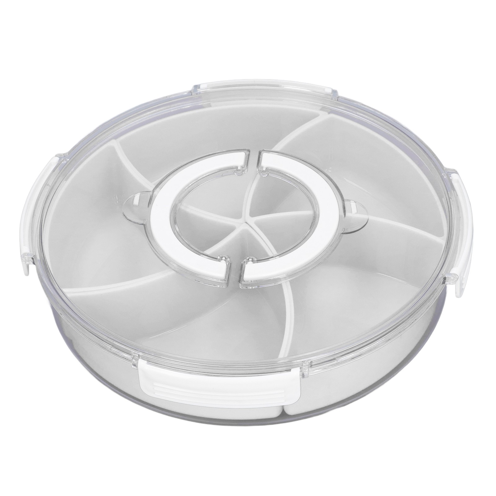 White 5-Compartment Rotating Snack Box with Lid & Handle