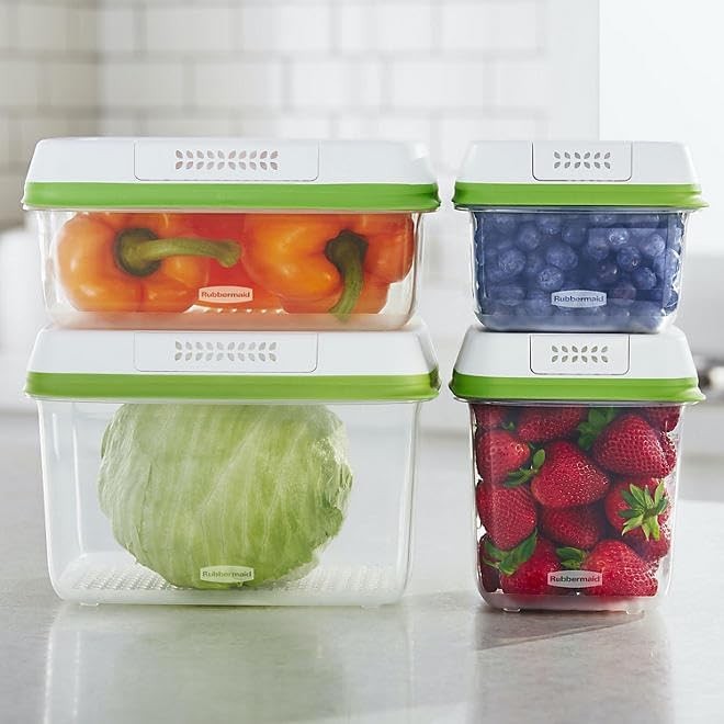 FreshWorks Produce Saver Medium & Large Storage Containers W/ Lids 8-Piece Set