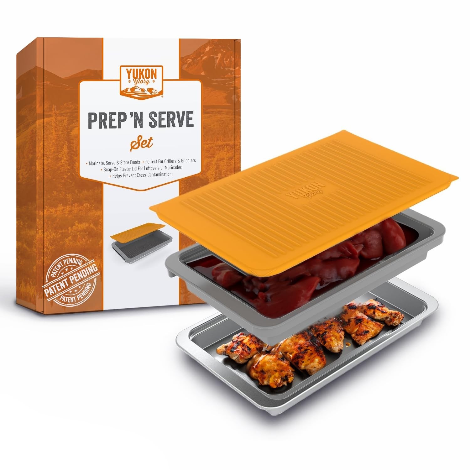 PREP ‘N Serve Premium Set™ – Plastic Container with Lid for Marinades, Stainl…