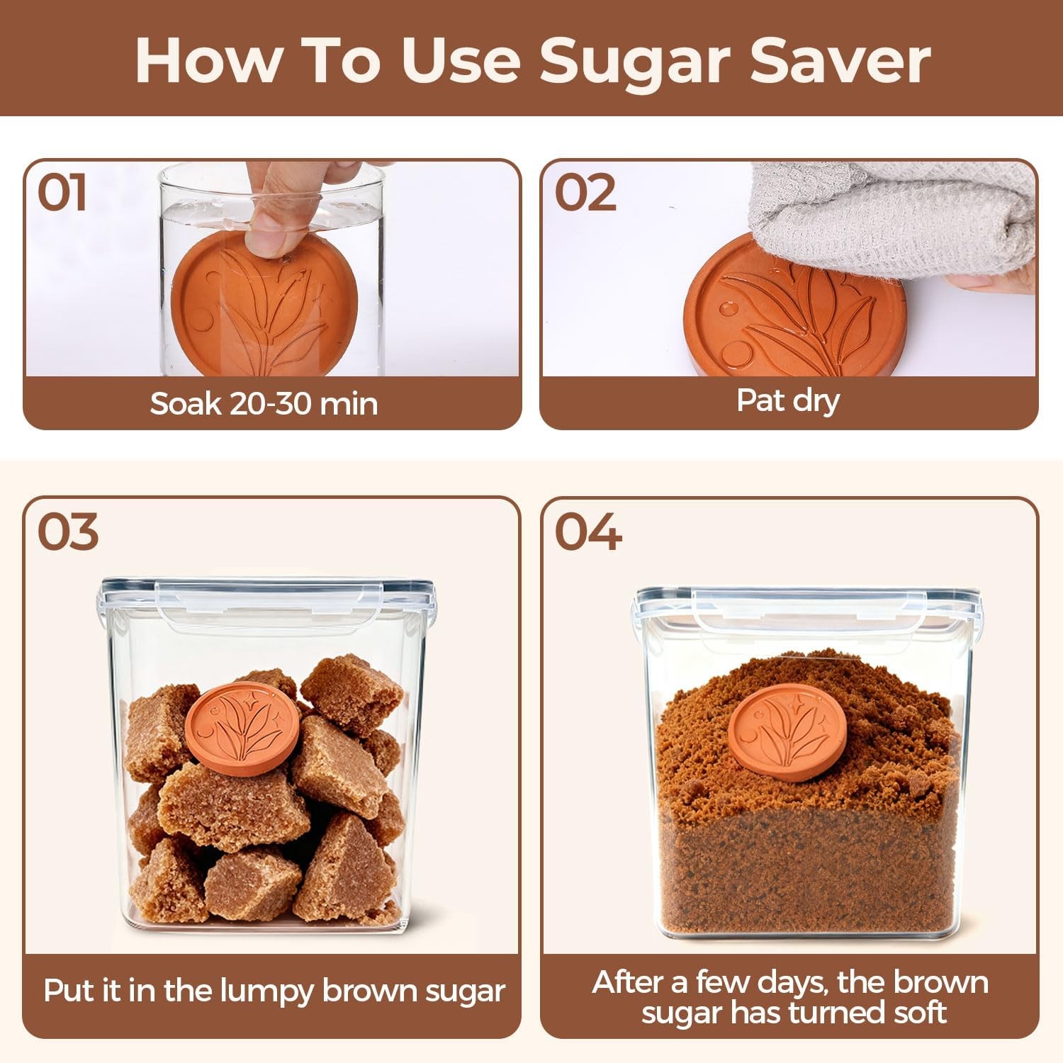 Brown Sugar Container Set of 2 2.5L/2.6Qt Airtight Food Storage Containers