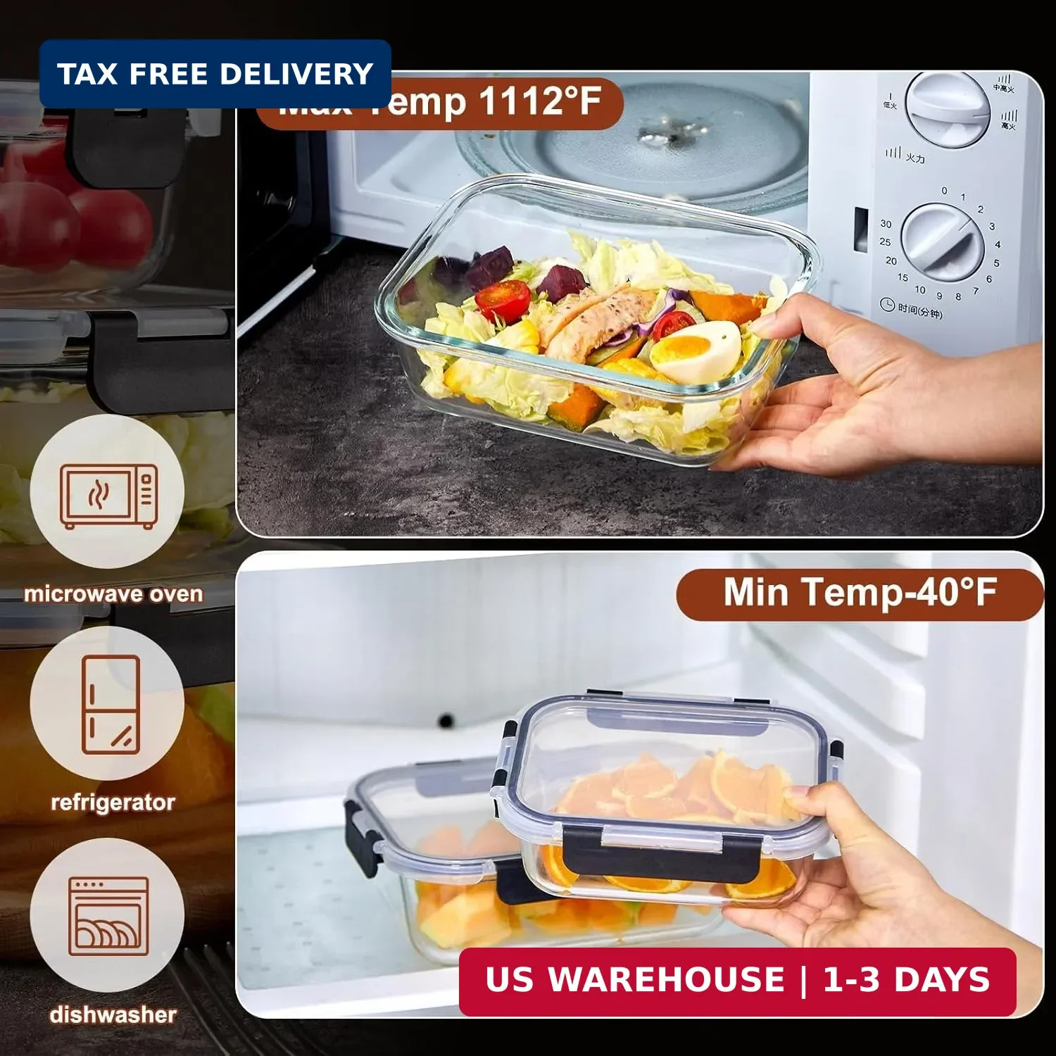 8 Pack Glass Meal Prep Containers with Lids, Extra Thick Airtight Food Storage S