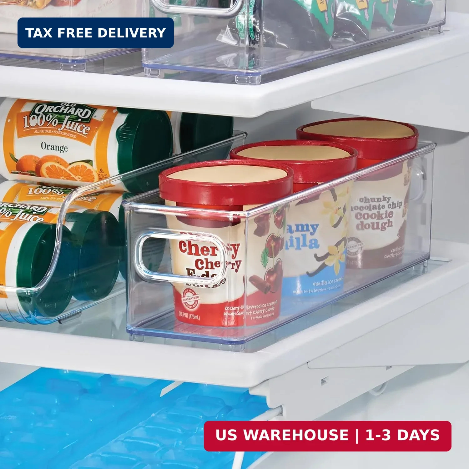 iDesign Stackable Fridge Bin with Handles – Ideal for Freezer or Pantry, Set of