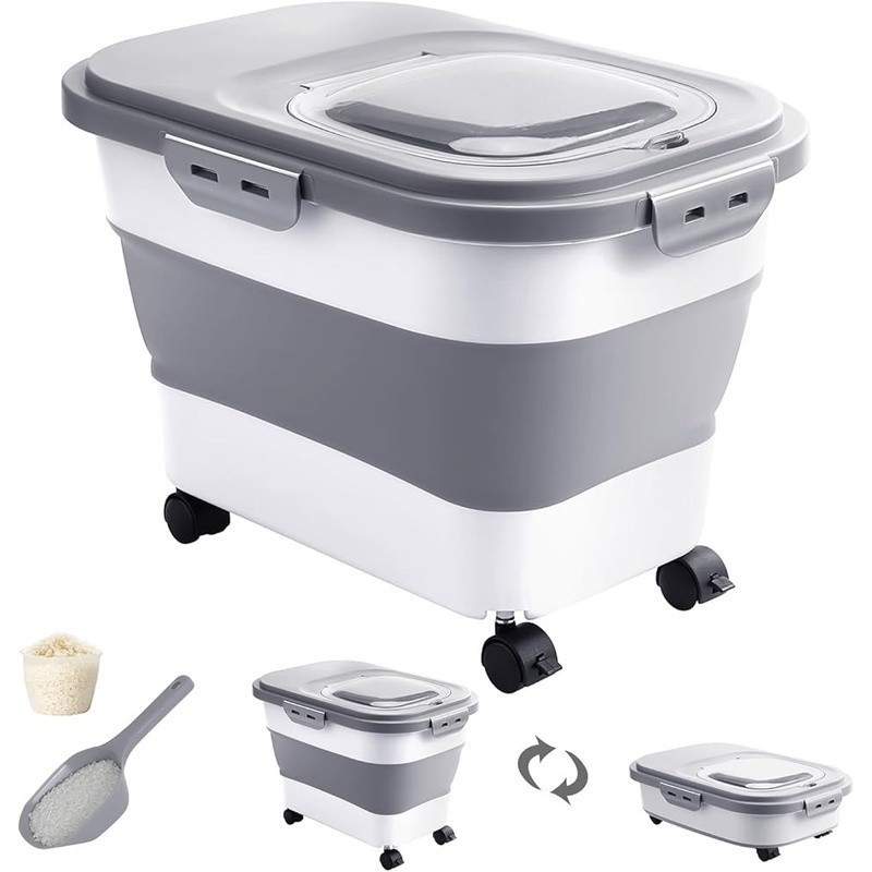 Large Airtight Rice Dog Food Storage Container W/ Rolling Wheels & Scoop New