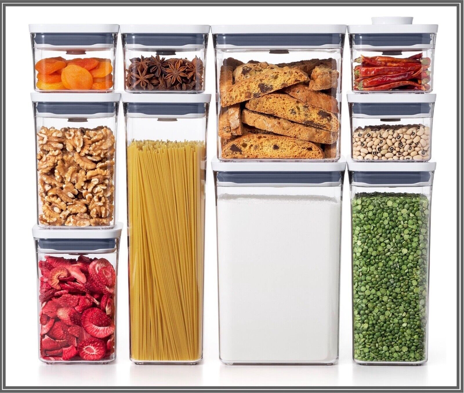 OXO POP GOOD GRIPs Food Storage Container – 10-Piece Set/ 10 Lids White NEW