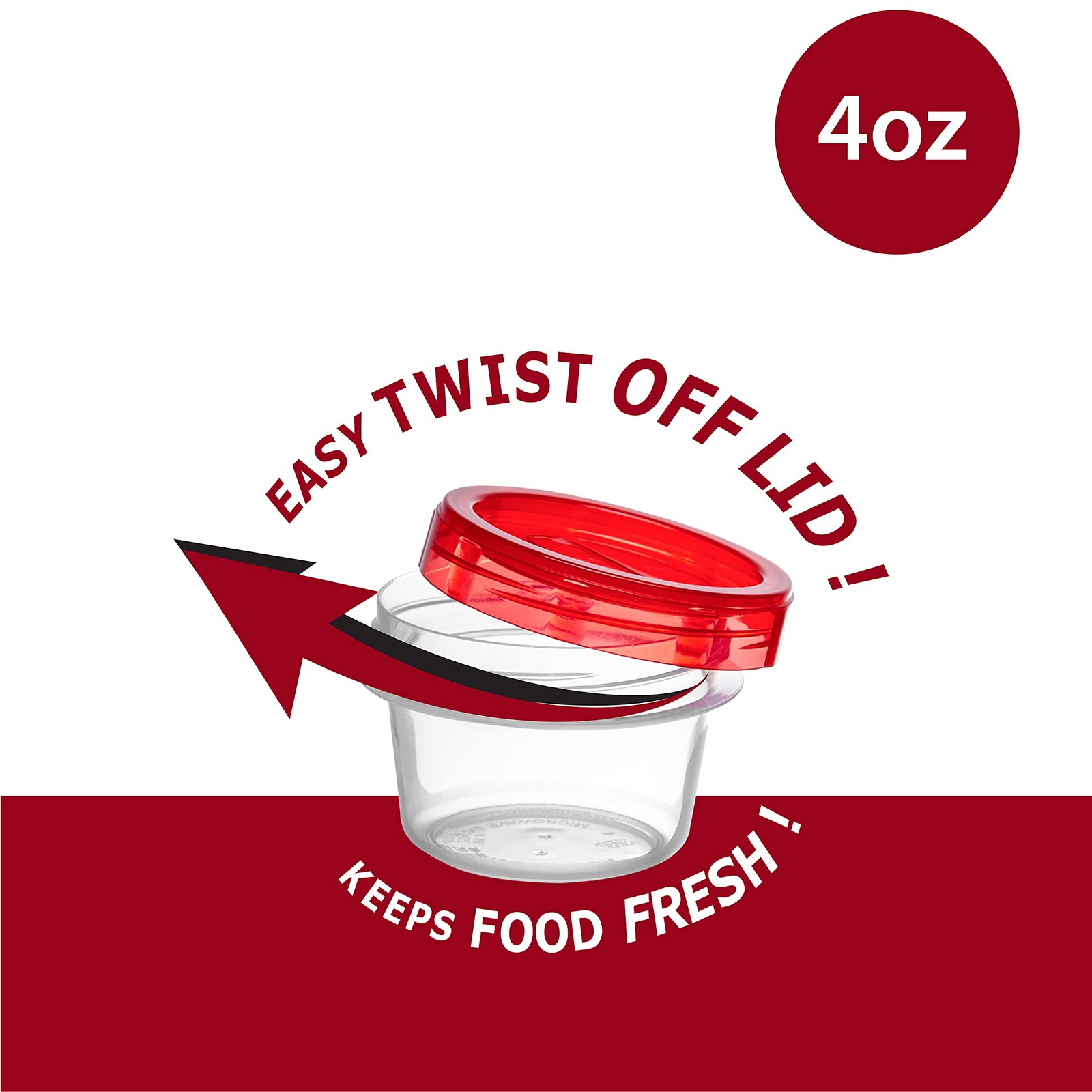 (4 Ounce 10 Pack) Twist Cap Containers Clear Bottom with Red Top Screw on Lids T