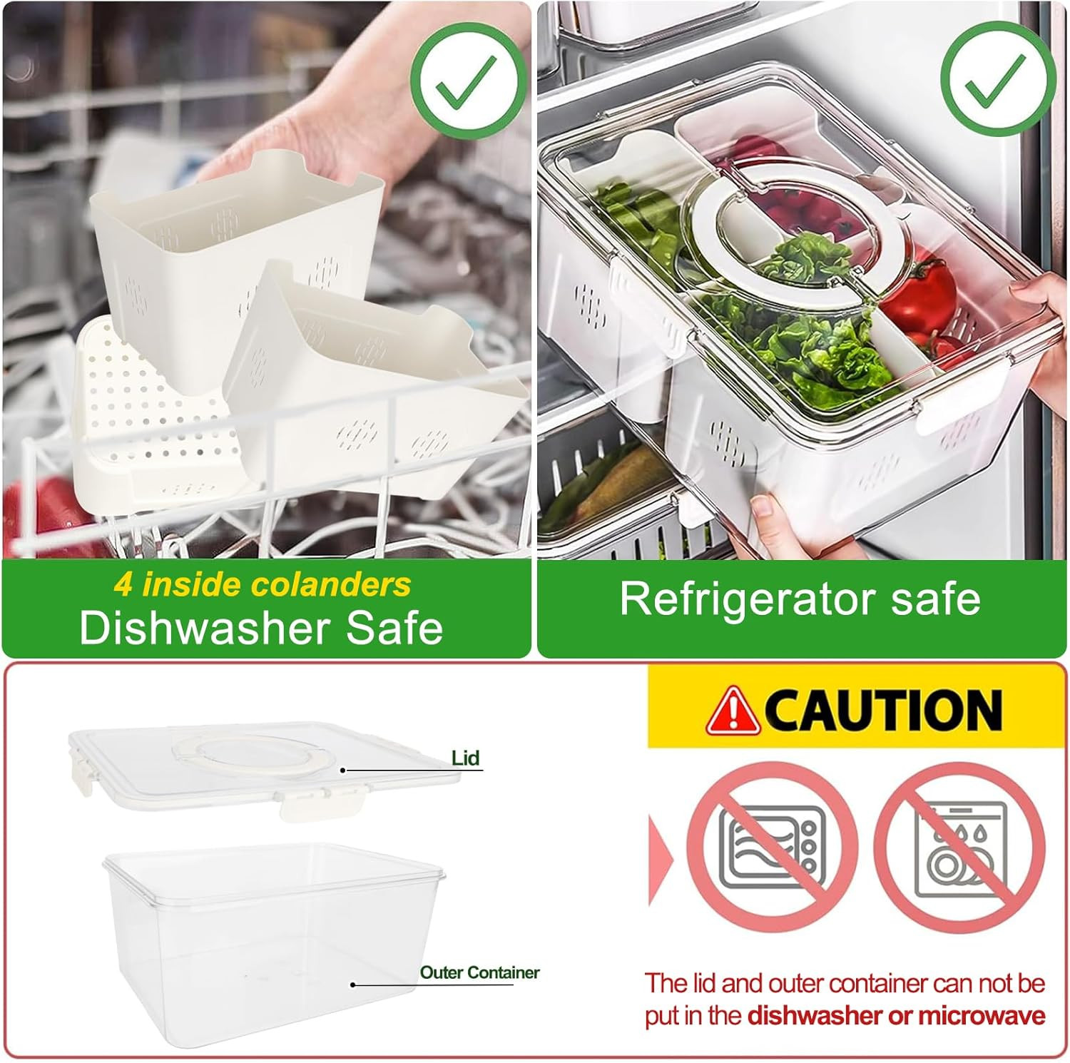 Fruit Storage Containers for Fridge with Lid and Handle, Portable Fresh Produce
