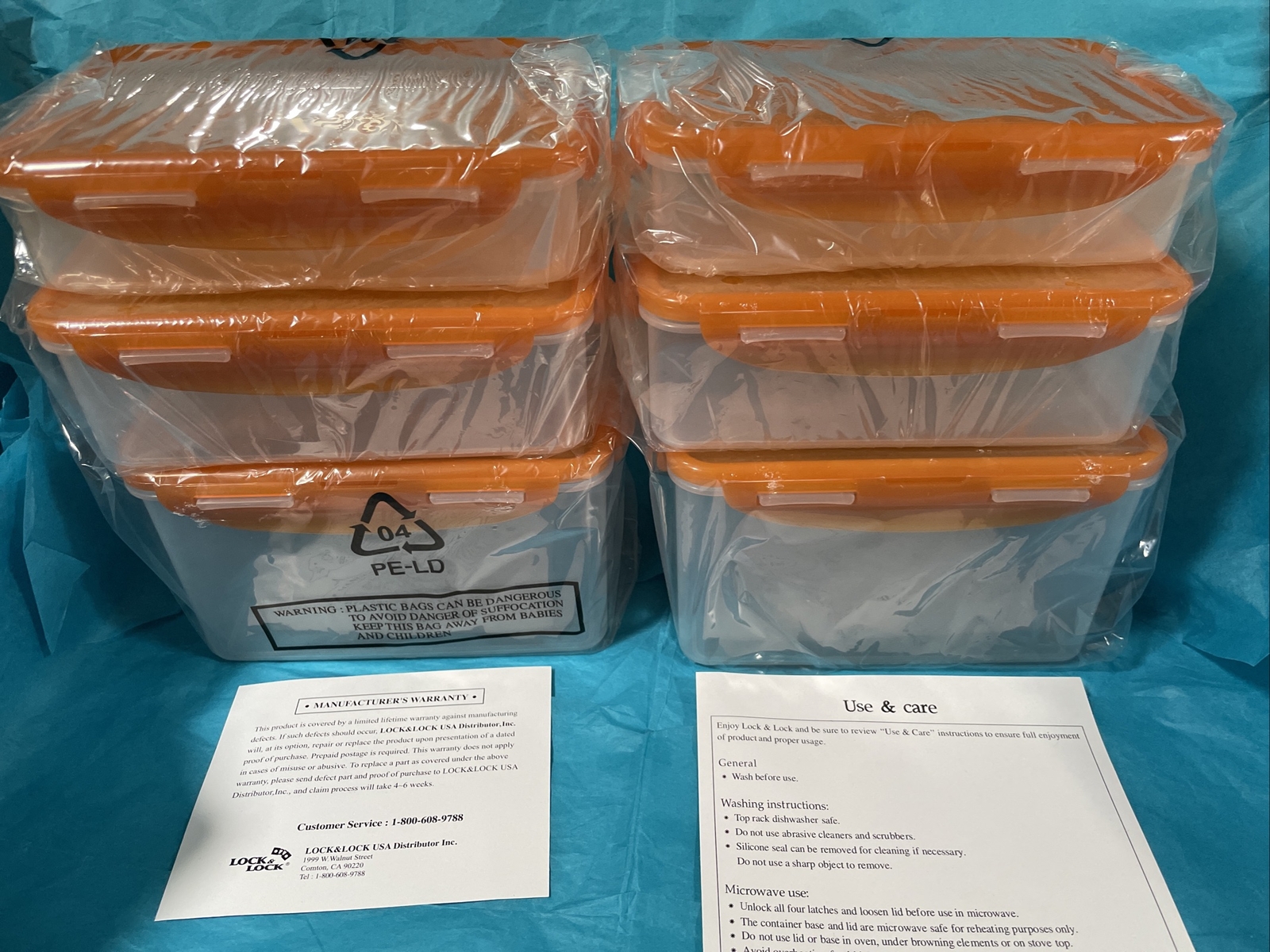 Lock N Lock 6 Piece Storage Containers 2 Each Of 2 Quart, 1.1 Qt, .85 Qt Plastic