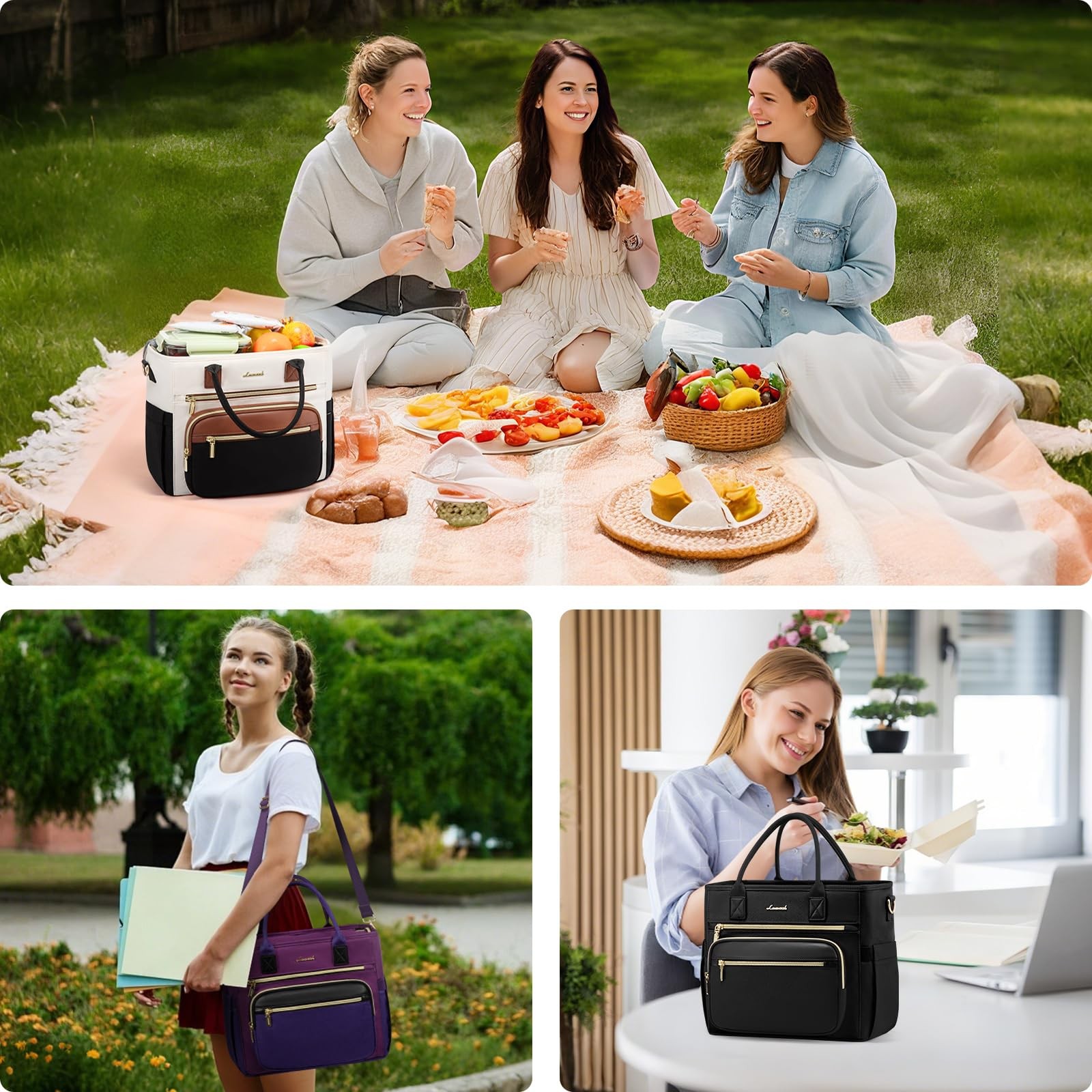 LOVEVOOK Insulated Lunch Bag Women, Wide Opening Leakproof Cooler Tote