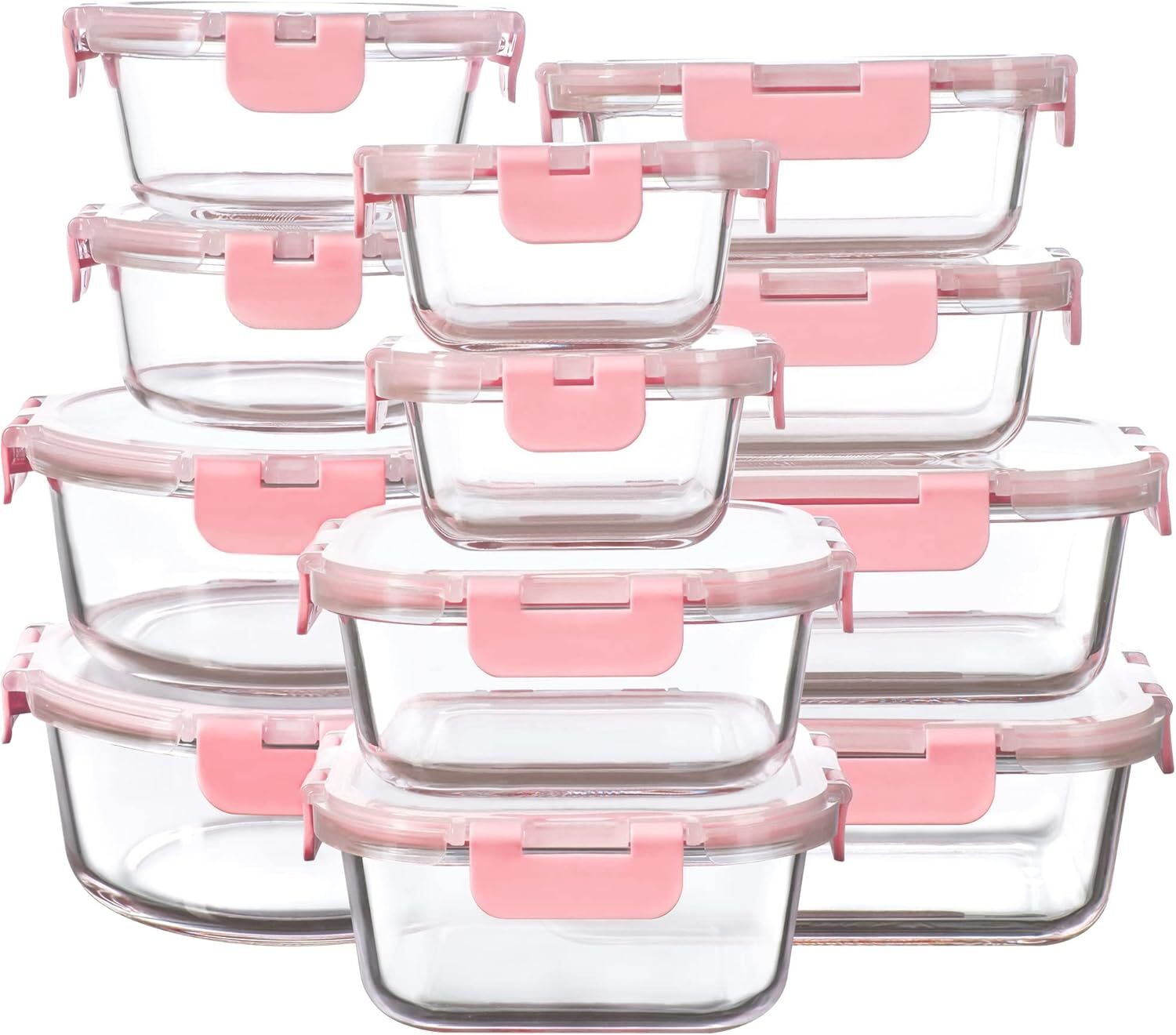 12-pack glass storage containers with lids,leak-proof meal preparationcontainers