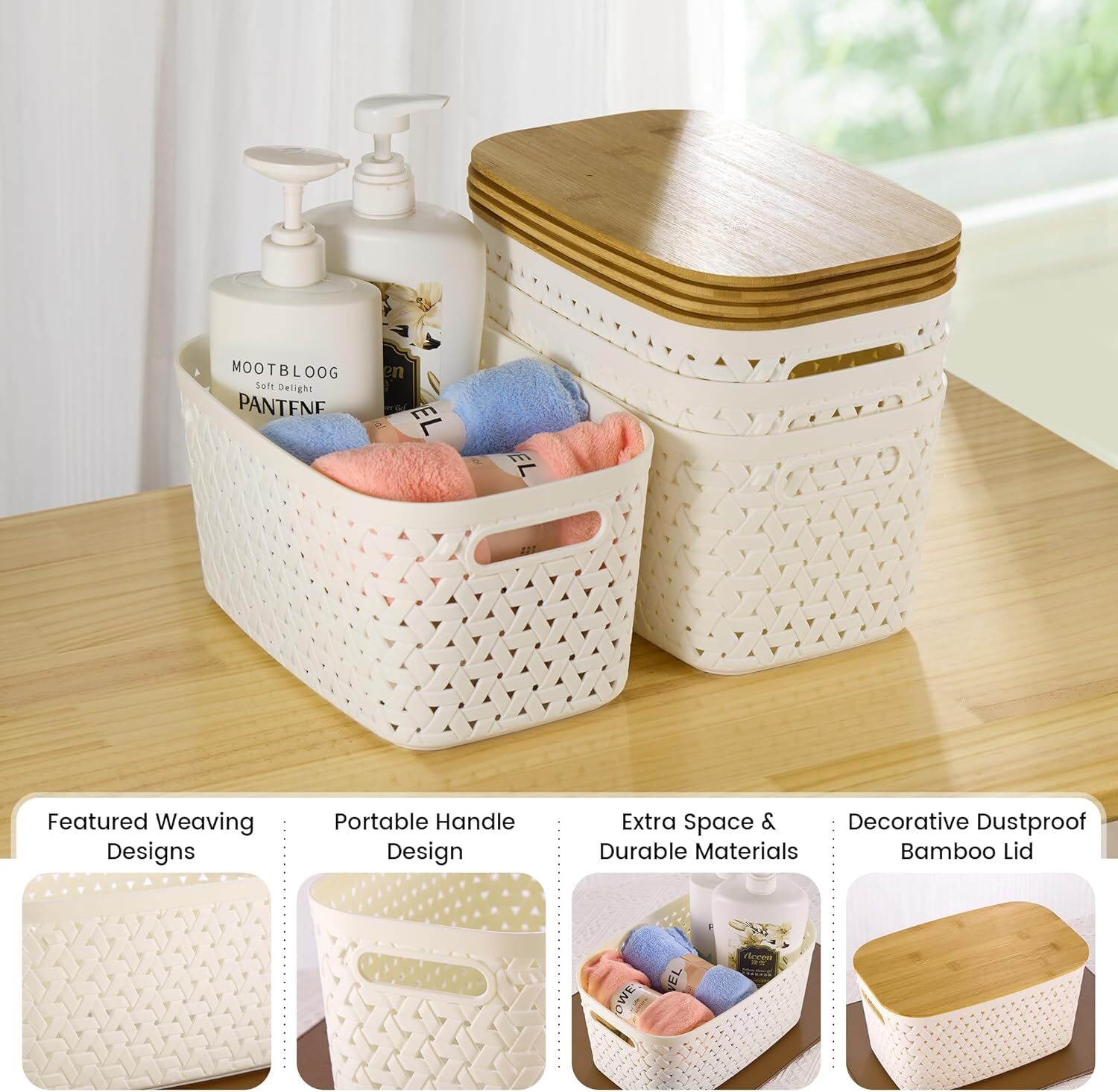 Plastic Organizer with Bamboo Lid – Pantry Organization and Storage Containers