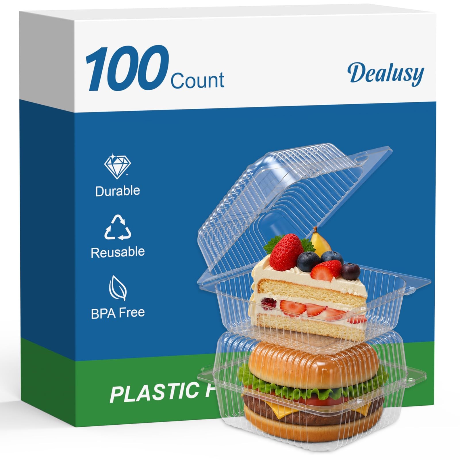 100 Pack Extra Heavy Duty Clear Plastic Clamshell Takeout Containers, Premium…