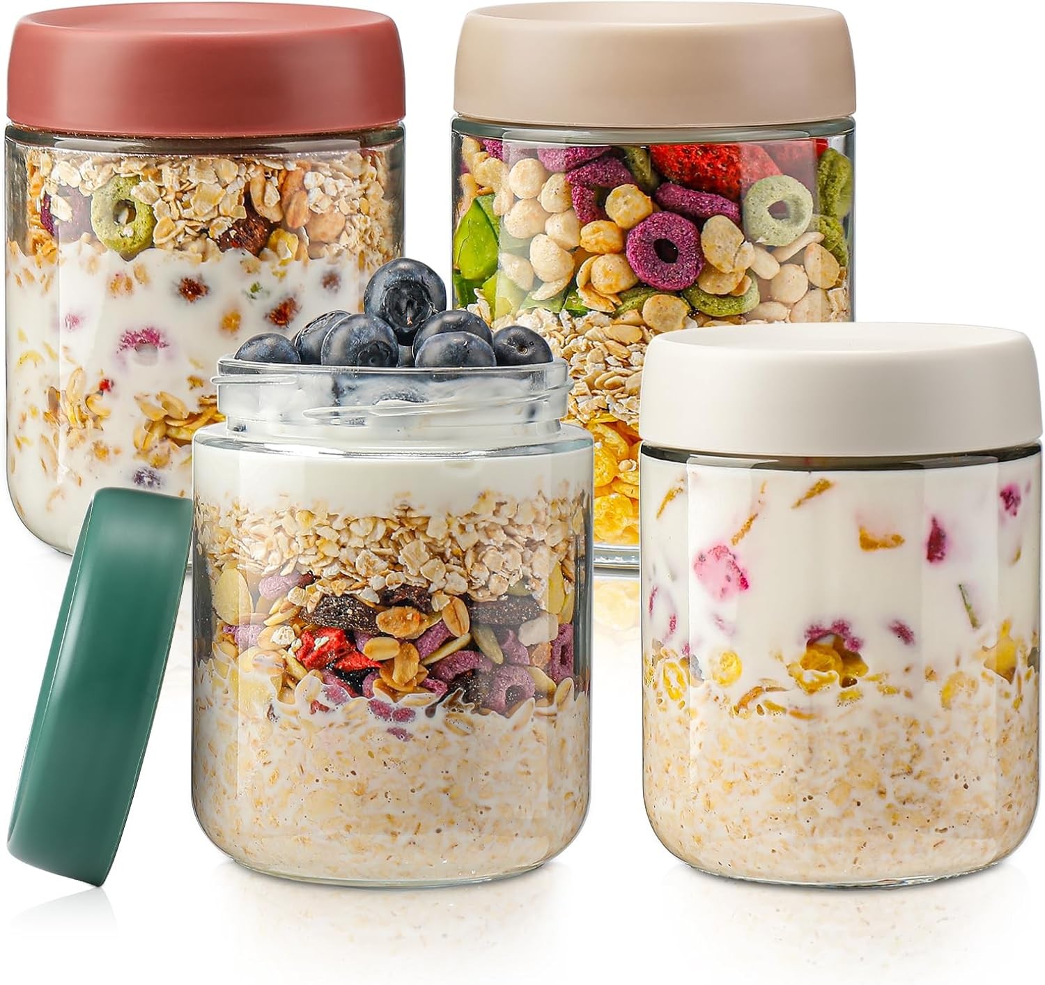 Overnight Oats Containers W/ Lids,16oz Glass Jars W/ Lids Set Of 4 Practical