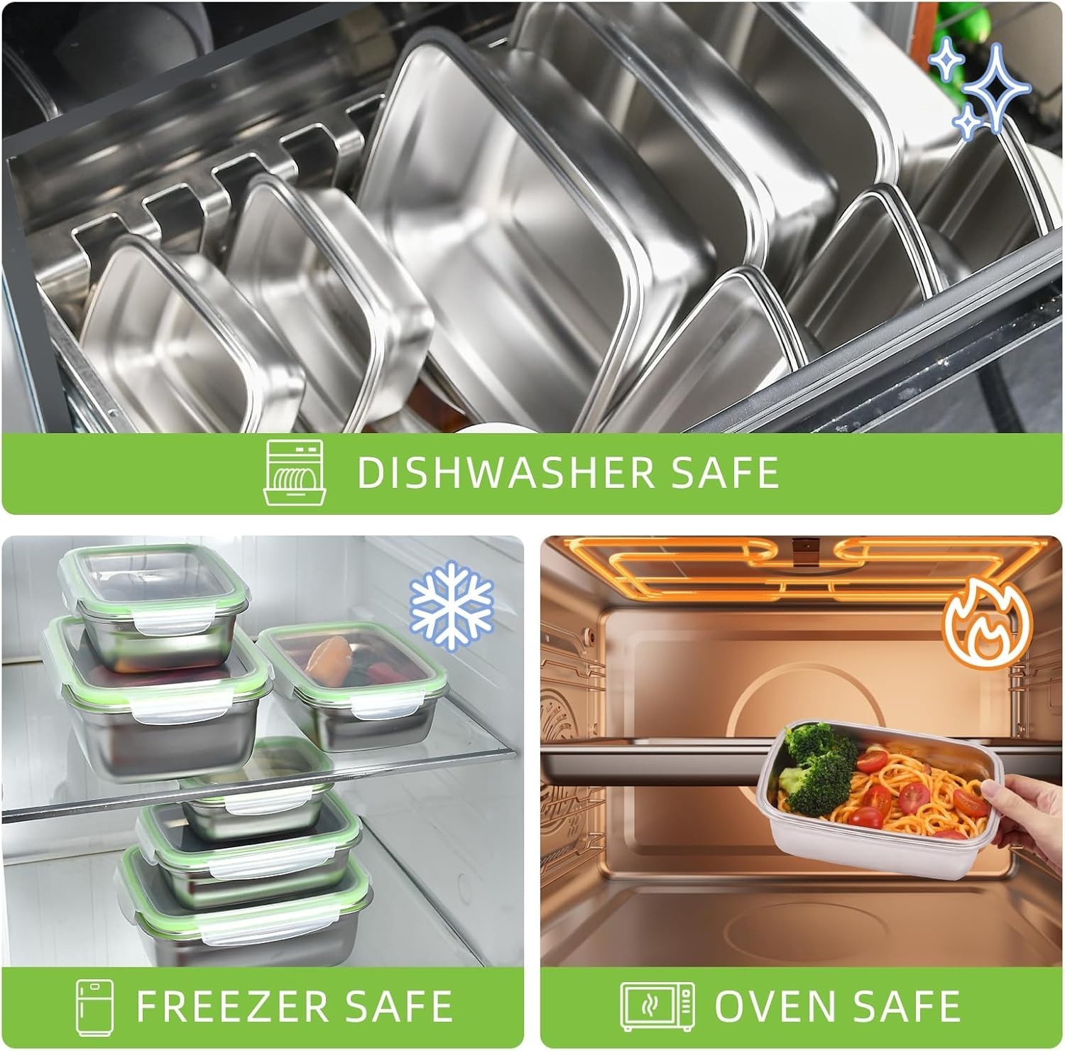 Stainless Steel Food Storage Containers, Leak Proof & Airtight Lids, Set of 9