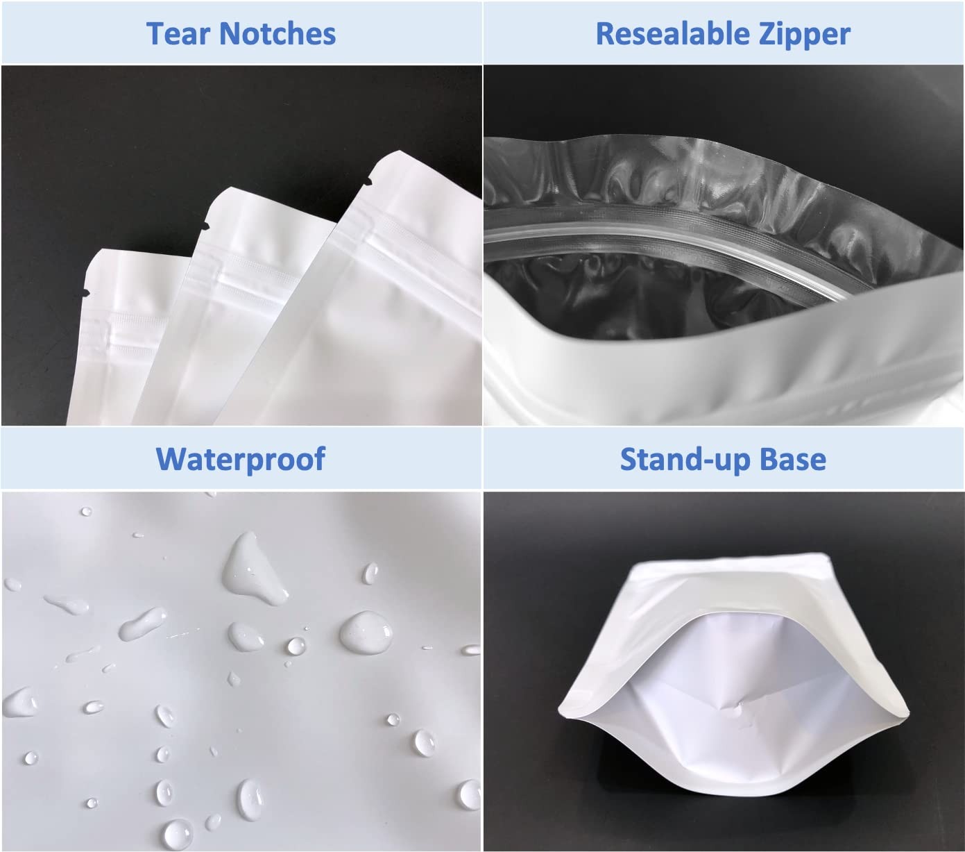 100 Pack Matte White Mylar Stand up Bags – 4.3X6.3 Inches Resealable Smell Proof