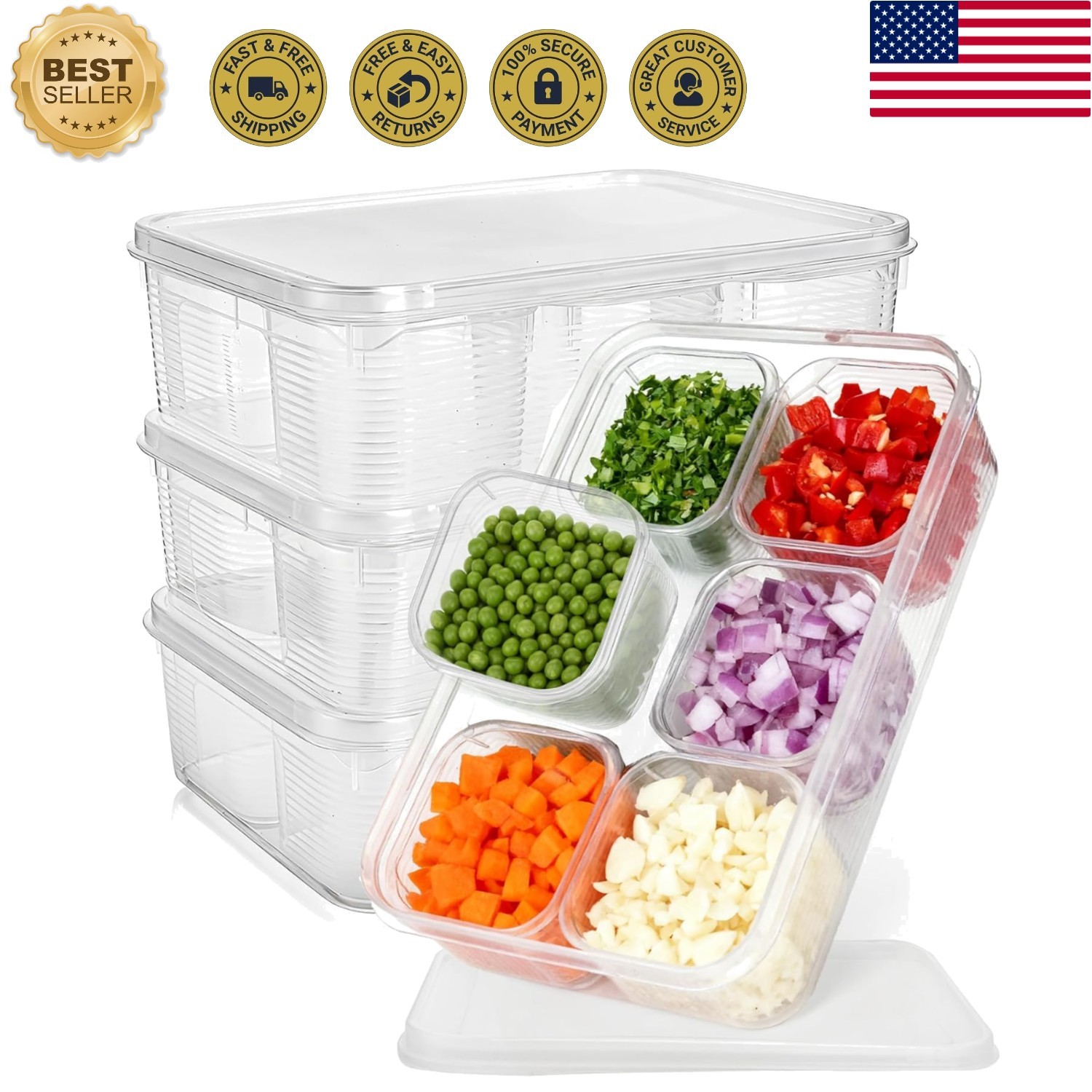 28 Pcs Salad Bar Container for Fridge, Plastic Food Storage Organizer with Li…