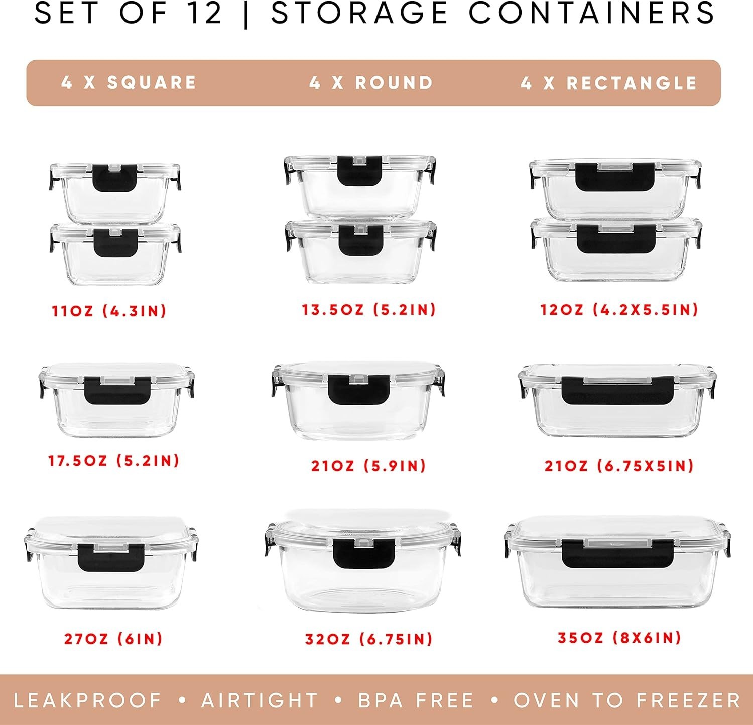 24Pc Borosilicate Glass Storage Containers with Lids | 12 Airtight/Freezer Safe