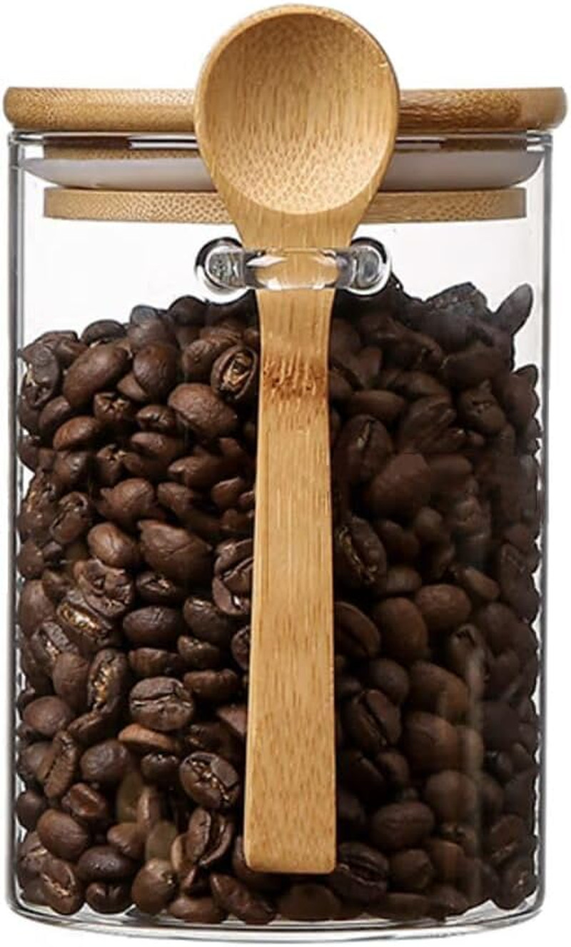 Airtight Food Storage Containers with Bamboo Lids and Spoon for Coffee Beans, Fl