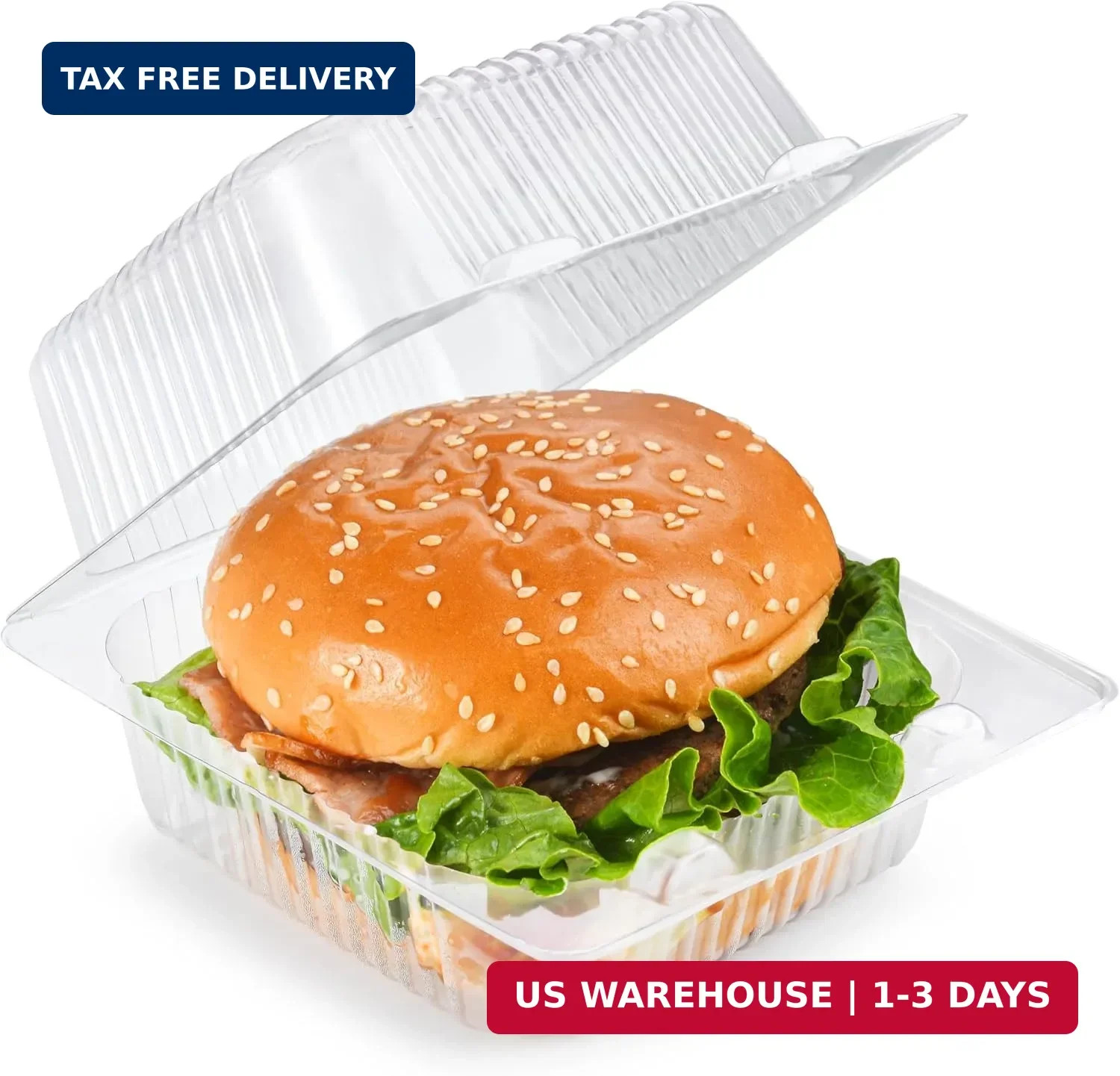 50 Pack Clear Clamshell Food Containers, Disposable Plastic Hinged Clamshell Tak