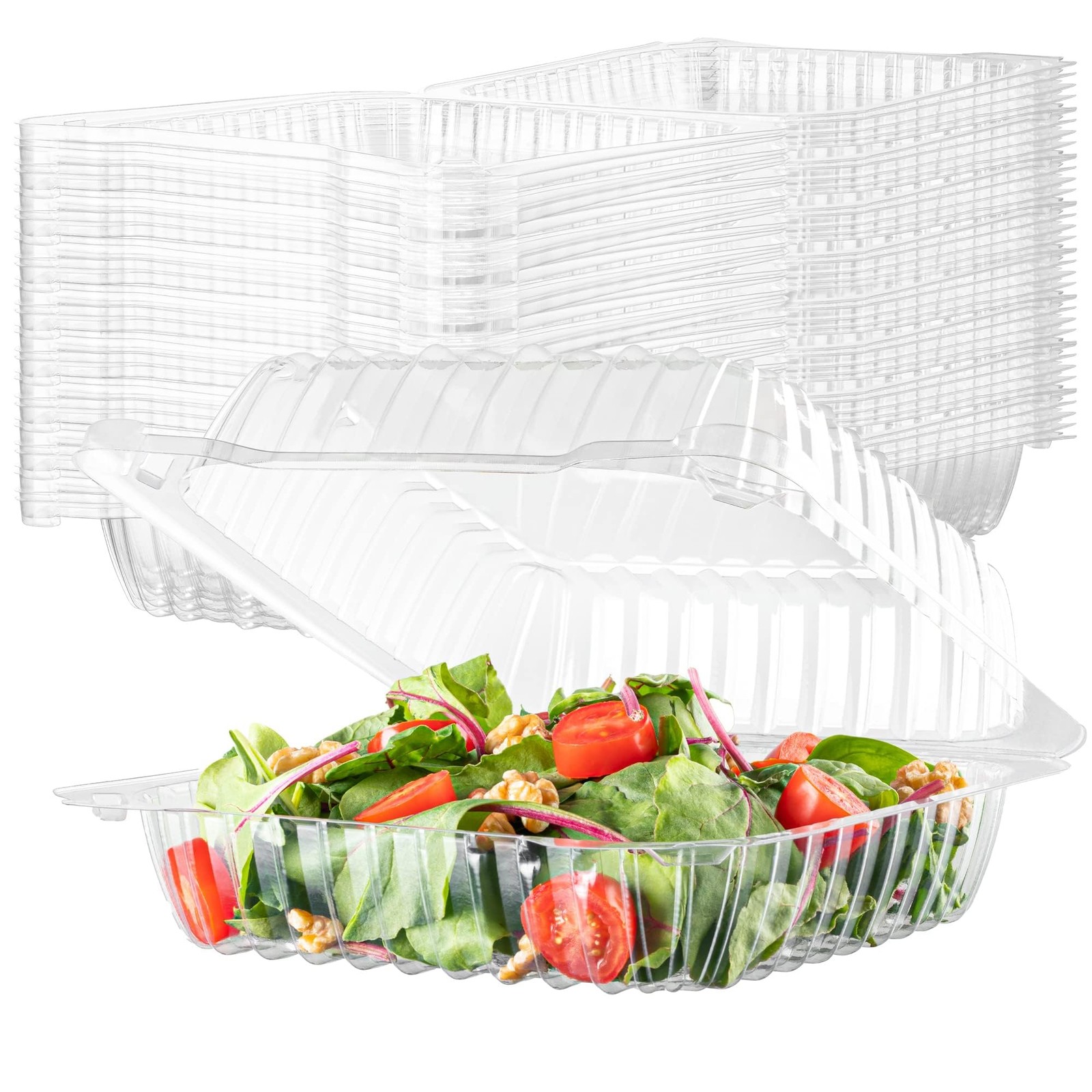 25 Clear Plastic Containers, 8″ X 8″ X 3″ Hinged Lid Togo Clamshell Food Cont…