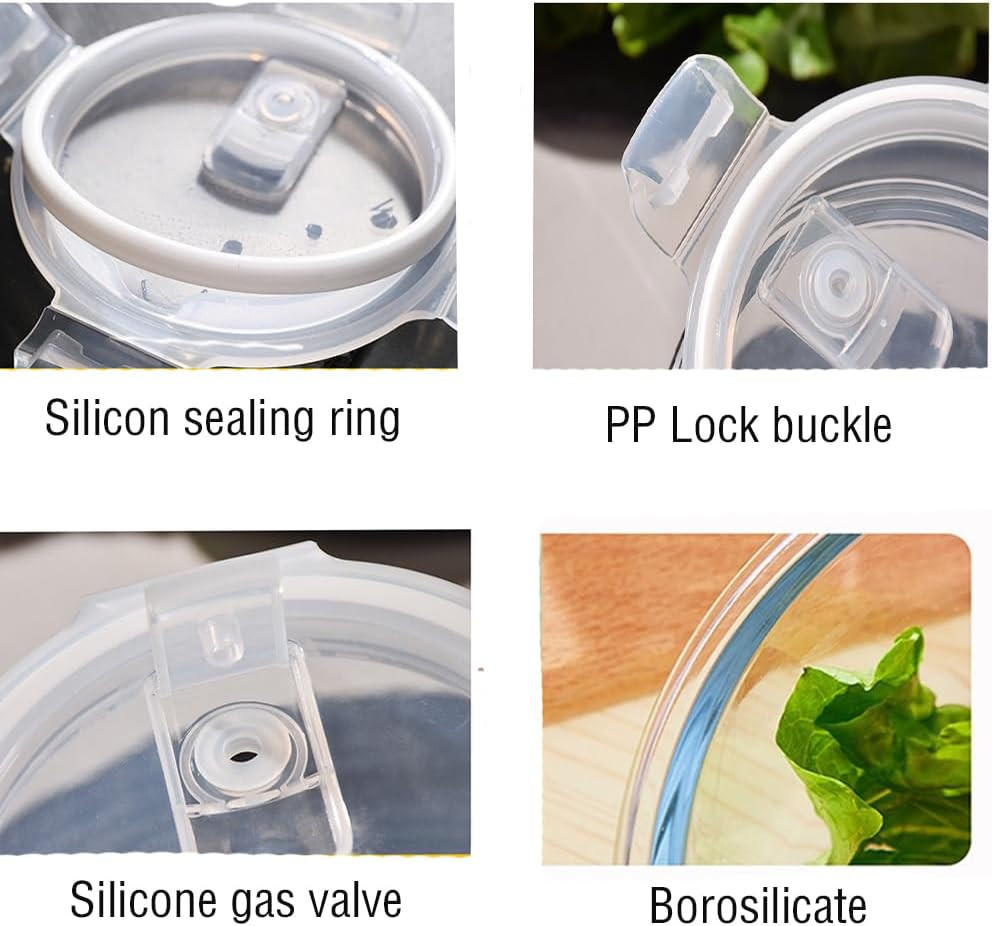 H.JSS WDJS 24 Oz Round Glass Food Storage Container set, 3 Cup Round Glass Soup