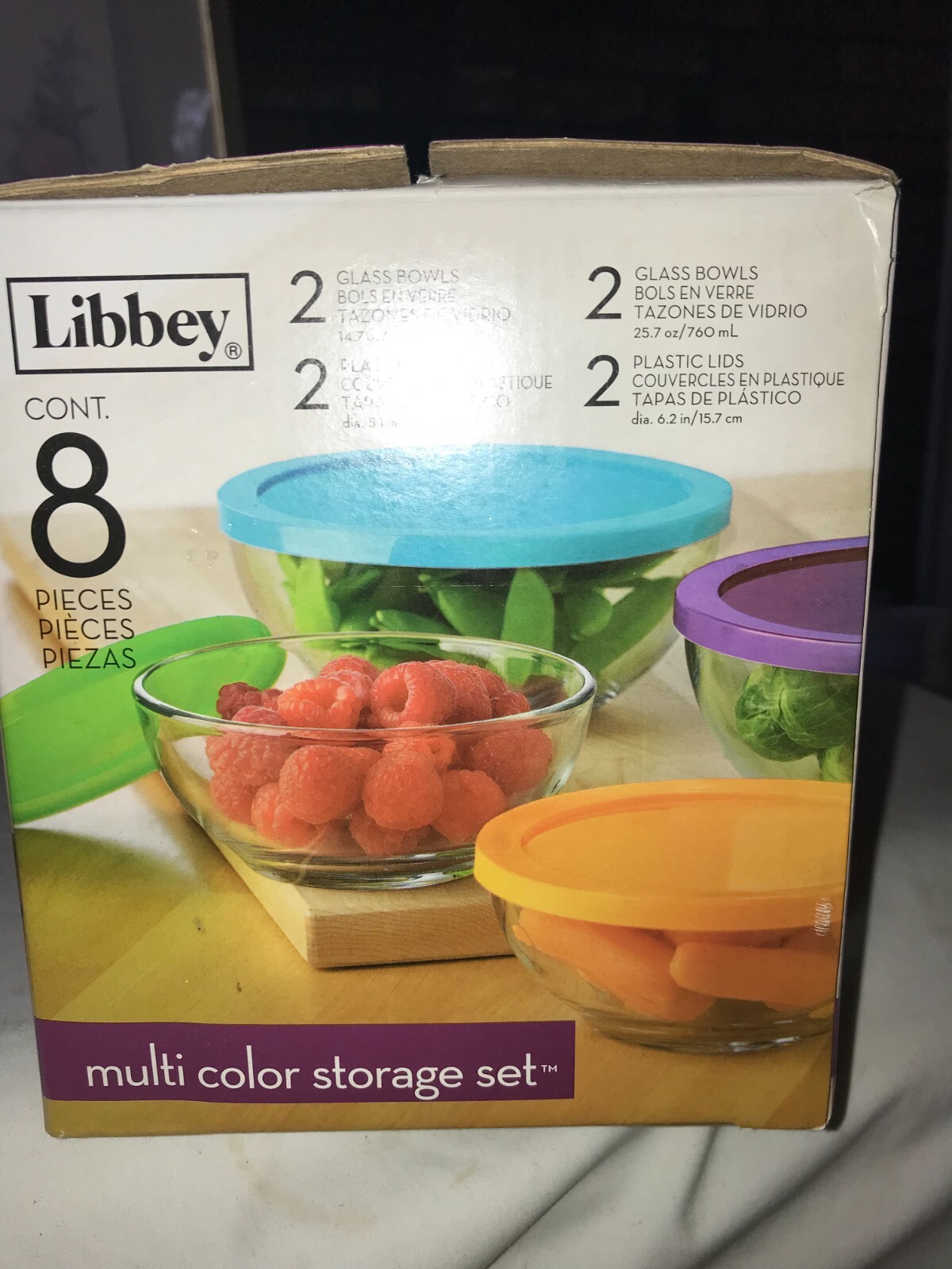 NOS htf LIBBEY Glass 8-Piece SET Food STORAGE Container BOWLS with Plastic LIDS
