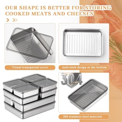 9 Pack Airtight Stainless Steel Bacon Cheese Containers – Dishwasher Safe Fridge