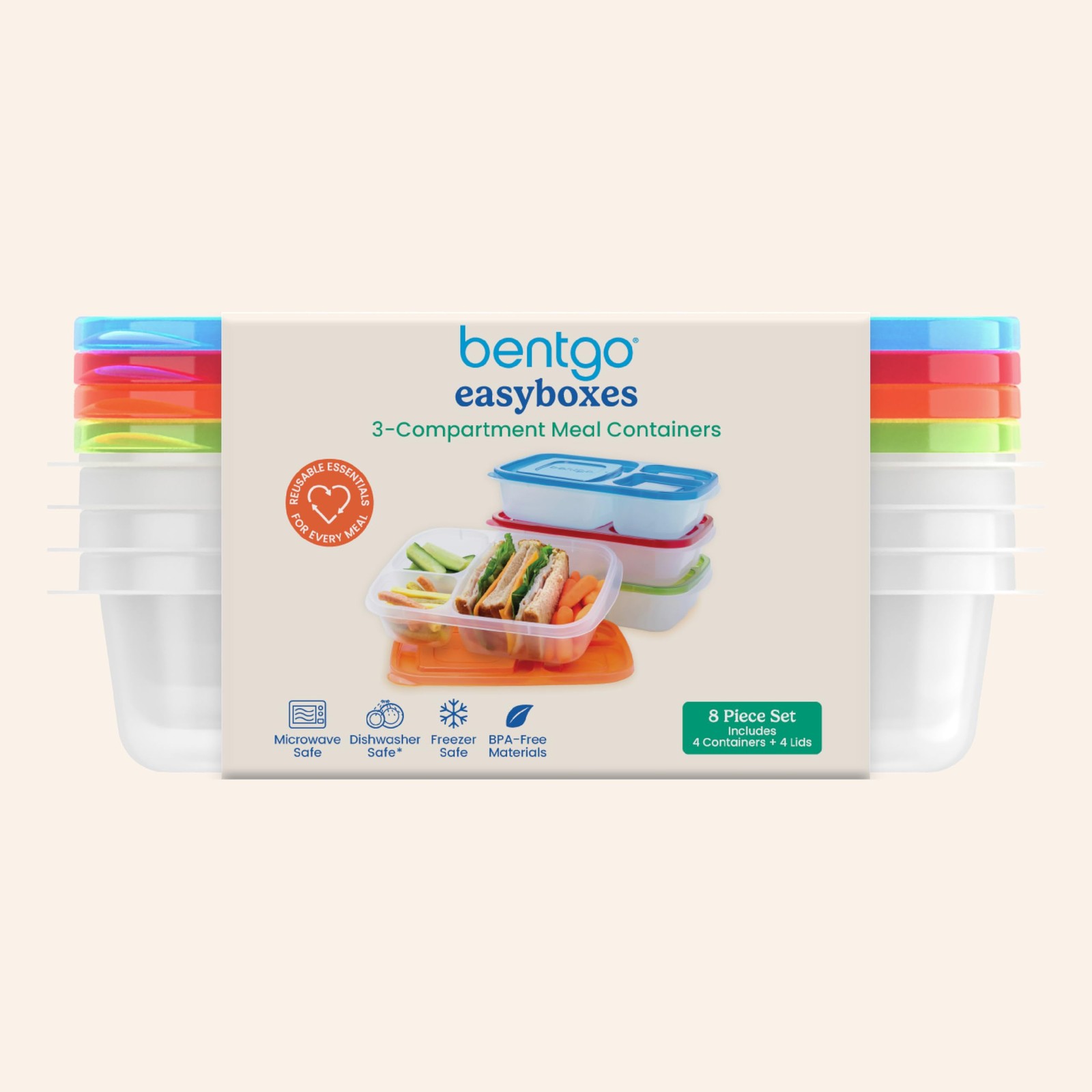 Bentgo Easyboxes – Original Stackable Lunch 3-Compartment, Set of 4, Classic