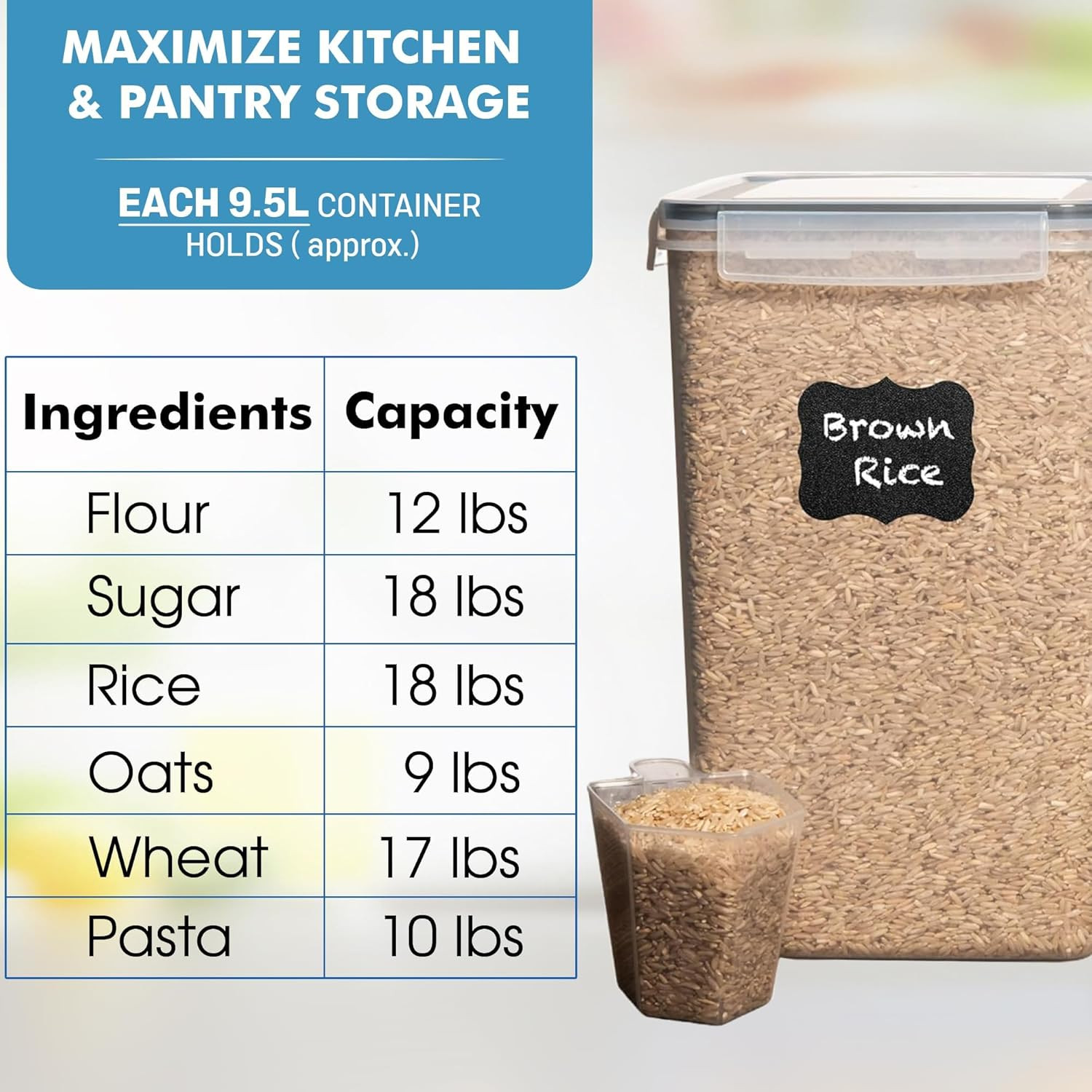 2 PC (9.5L | 321 Oz) Extra Large Bulk Food Storage Containers with Airtight Lids