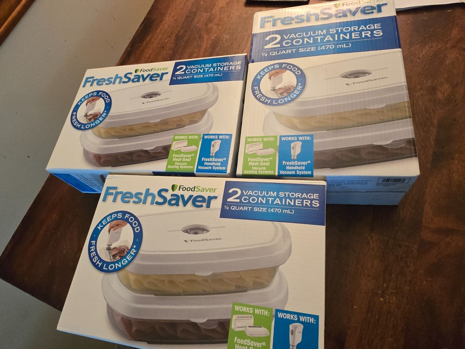Set of 6 Food Saver Fresh Saver 2 Pk Vacuum Storage Containers 1/2 Quart Size