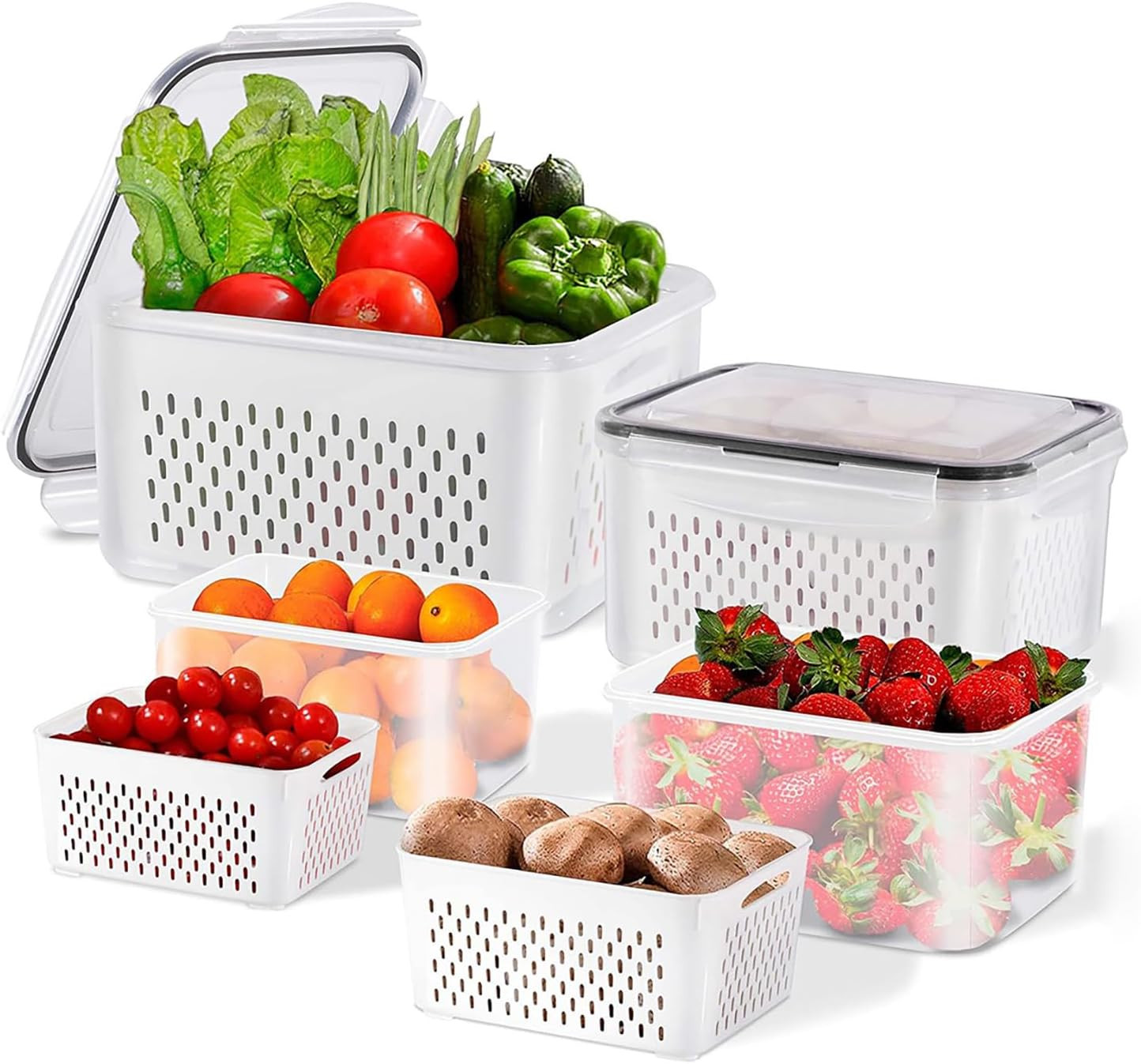 3Pcs 4 in 1 Fruit Containers for Fridge with Removable Colanders and Lids, Airti