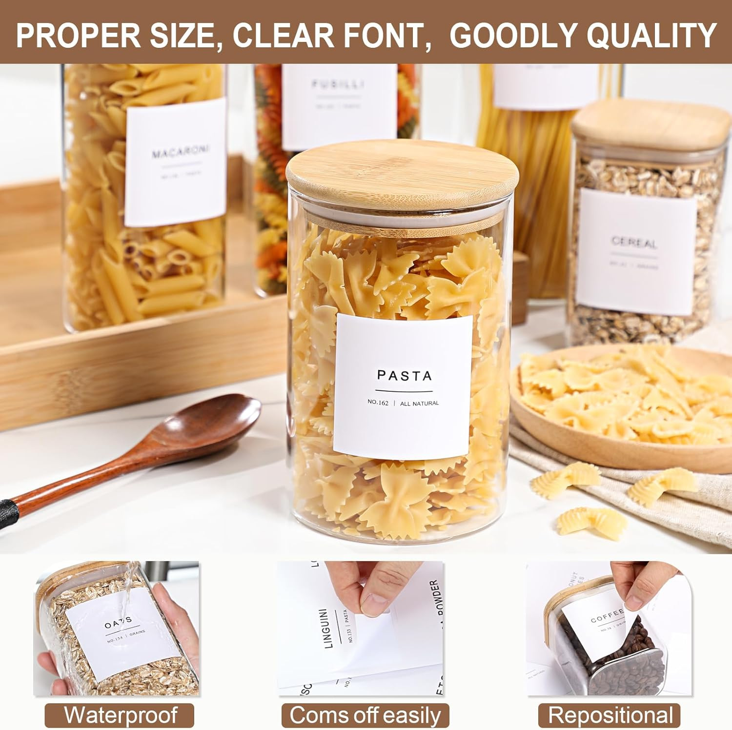 308 Kitchen Pantry Labels for Food Containers, 3 Sizes White Minimalist Labels f