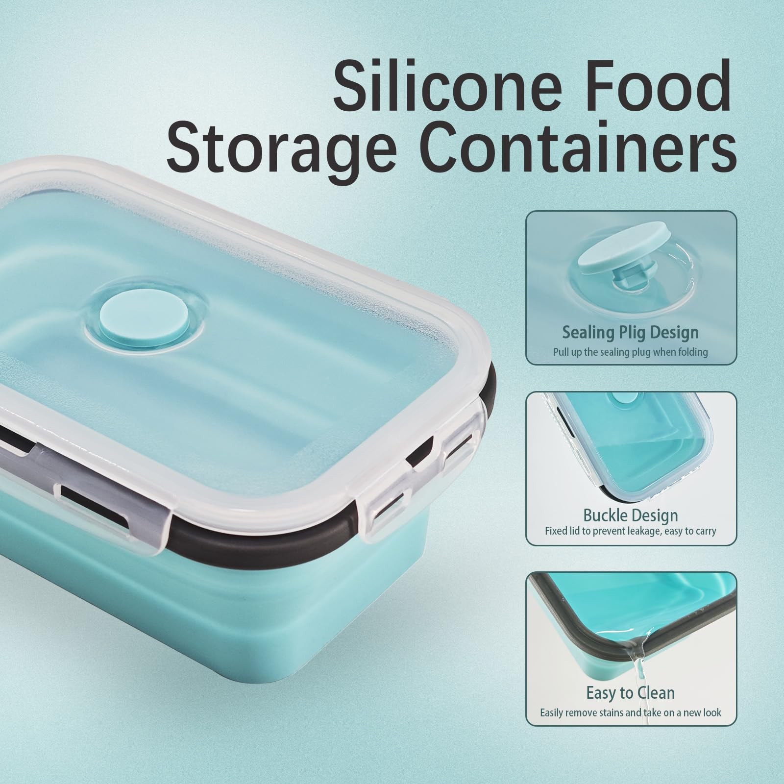 Ainmvnos 8 Collapsible Food Storage Containers, Silicone Blue