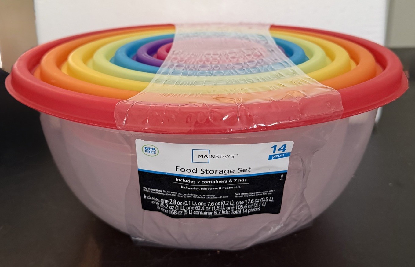 Mainstays Plastic Rainbow Food Storage Set, Round, 14 Count New-other**