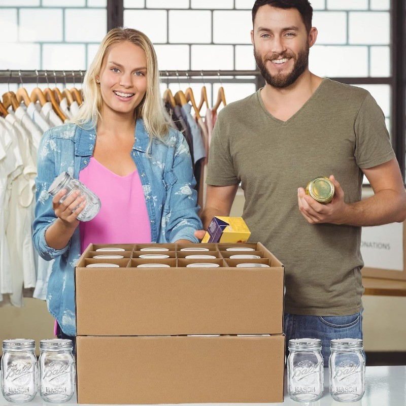 6 Pieces Mason Jar Storage Boxes 16 oz Canning Boxes with Handles and Dividers