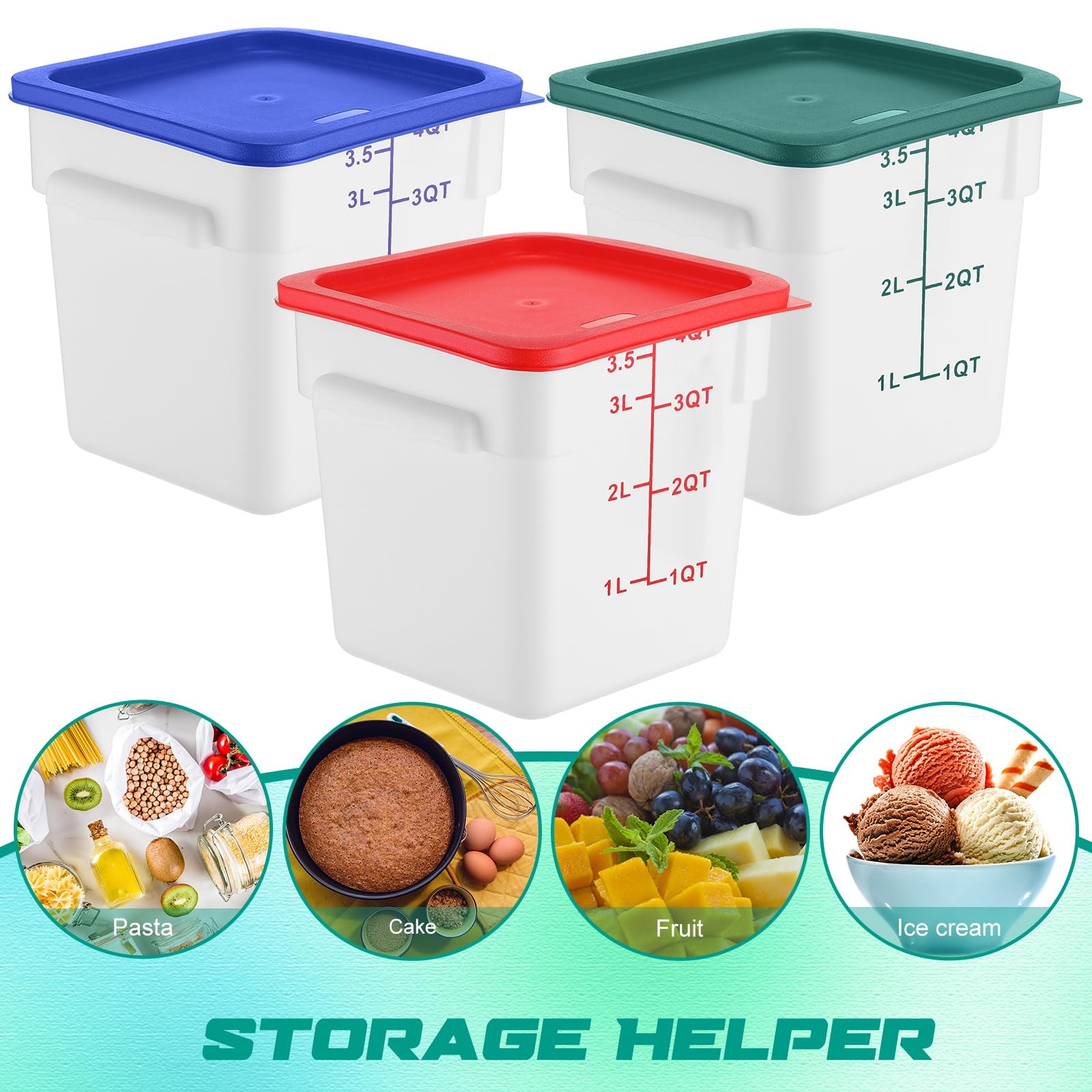 6 Pieces 4 Quart Commercial Food Storage Containers with Lid Translucent Cont…