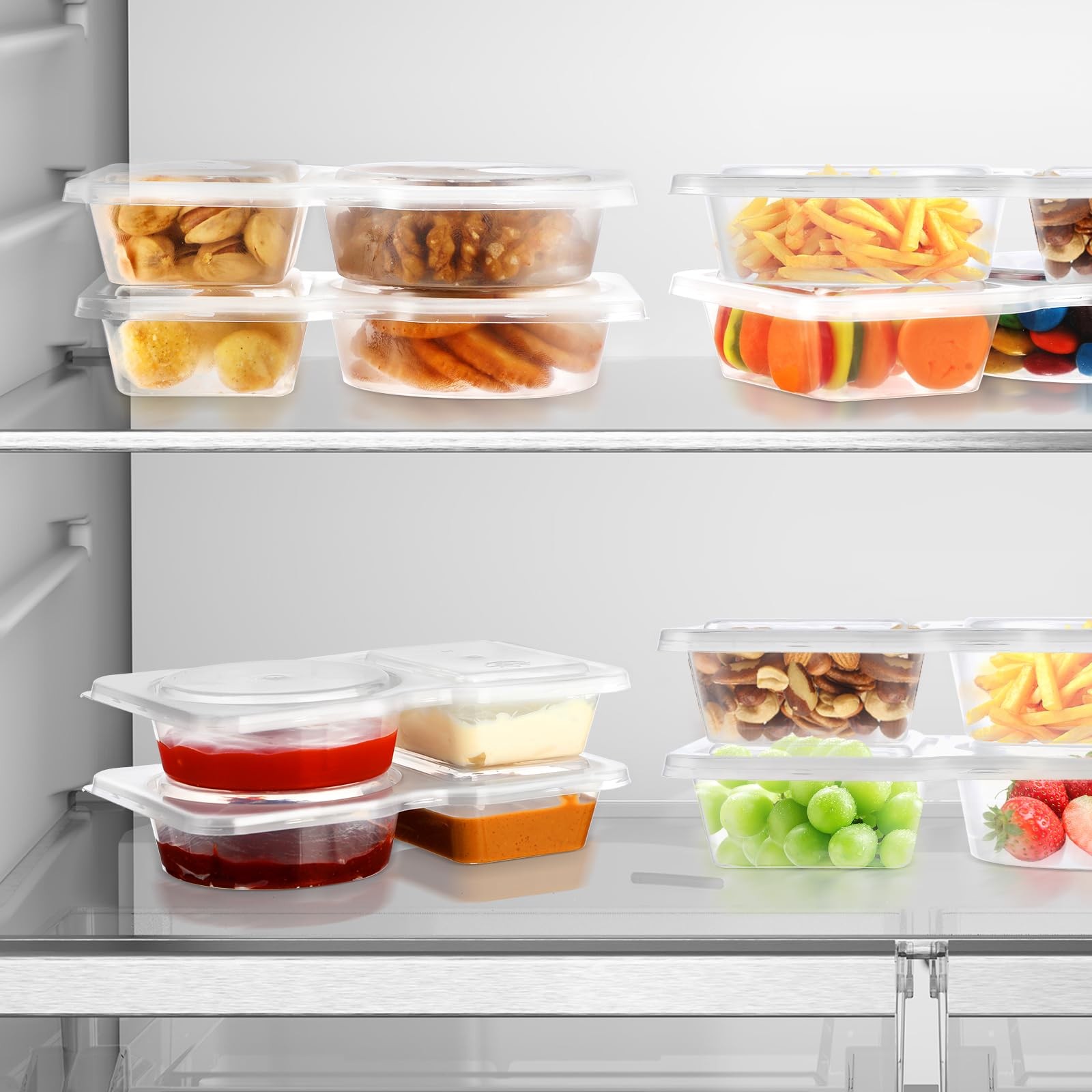 20 Pack 2 Compartment Snack Containers with Lids – Leak-Proof, Reusable Plast…