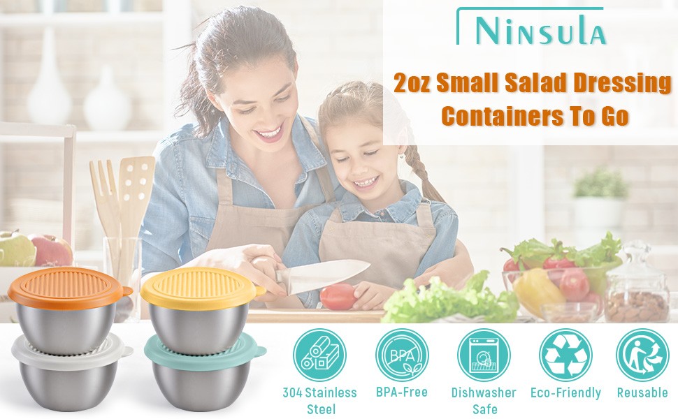 2oz Small Salad Dressing Containers To Go, 4 Pack Condiment Containers with