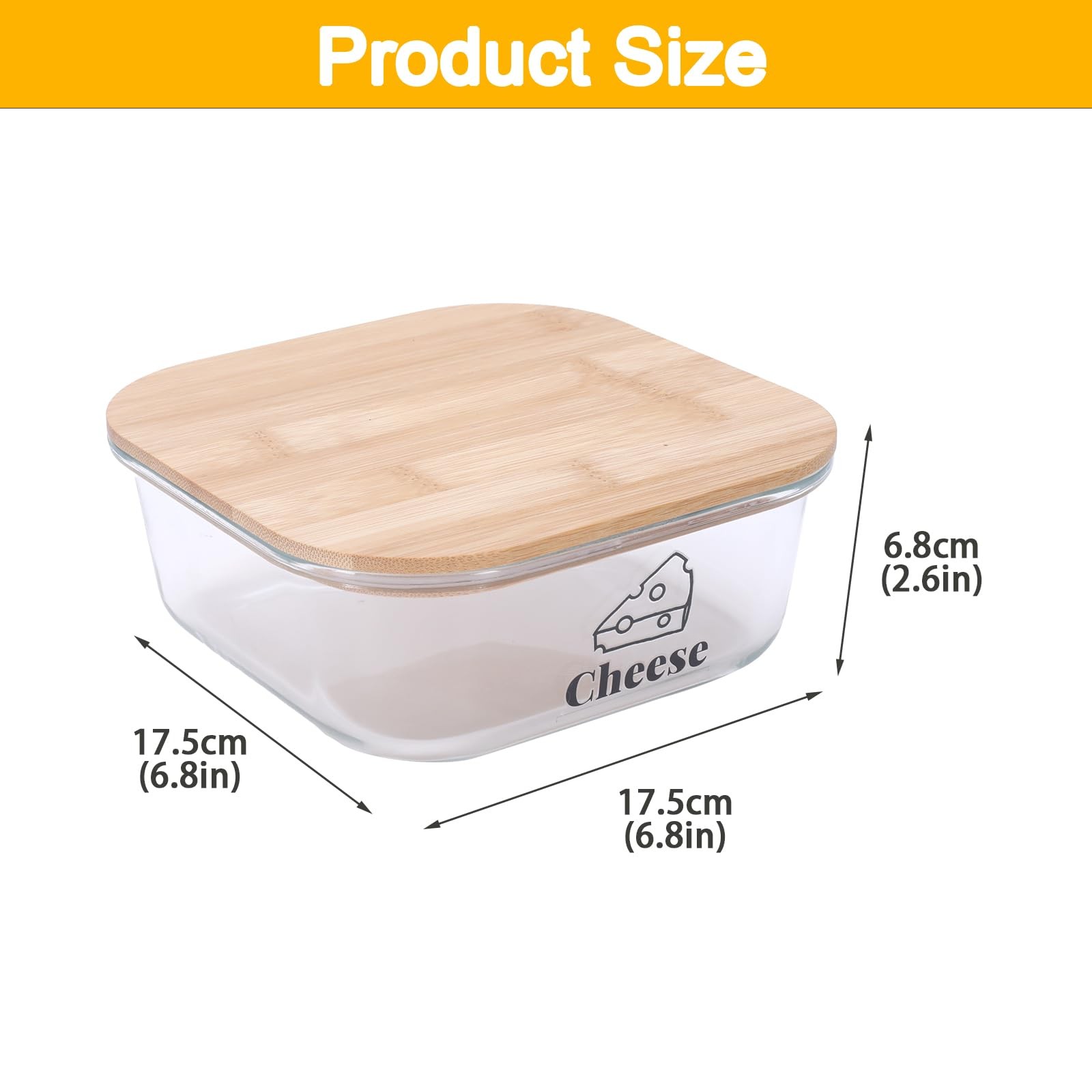 Cheese Container for Refrigerator,Glass 6.8 x x 2.6 inches, Transparent