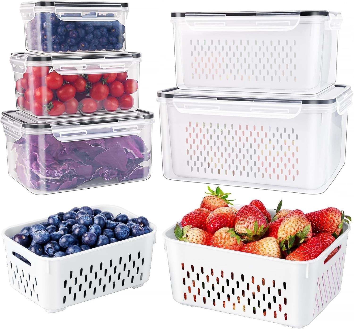 Food Storage Containers Fridge Berry Produce Keep Fresh Colander 5 Pack